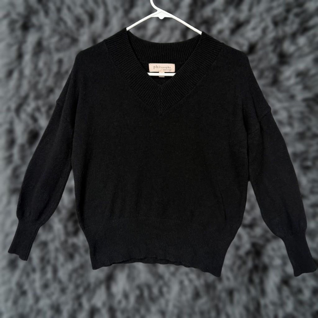 Vintage Philosophy Sweater Women S Black V-Neck Ribbed Knit Pullover Grunge Gothic Layering Knit Shirt Size S / US 4 / IT 40 - 1 Thumbnail
