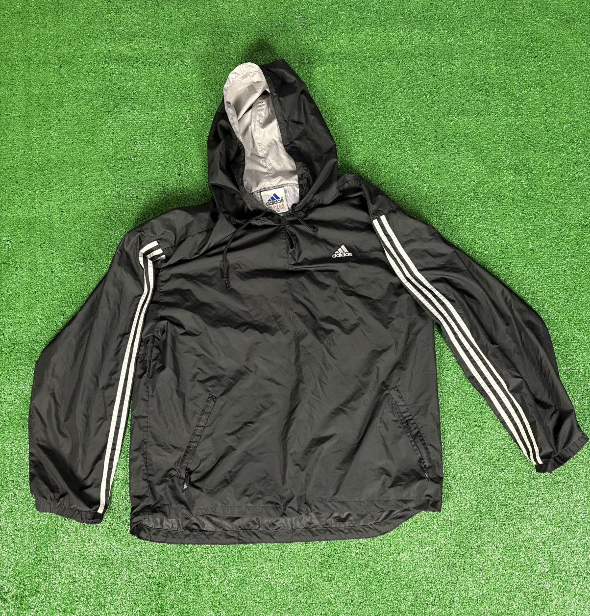 Adidas × Vintage Vintage 90s Black Adidas windbreaker with hood Size US XL / EU 56 / 4 - 2 Thumbnail