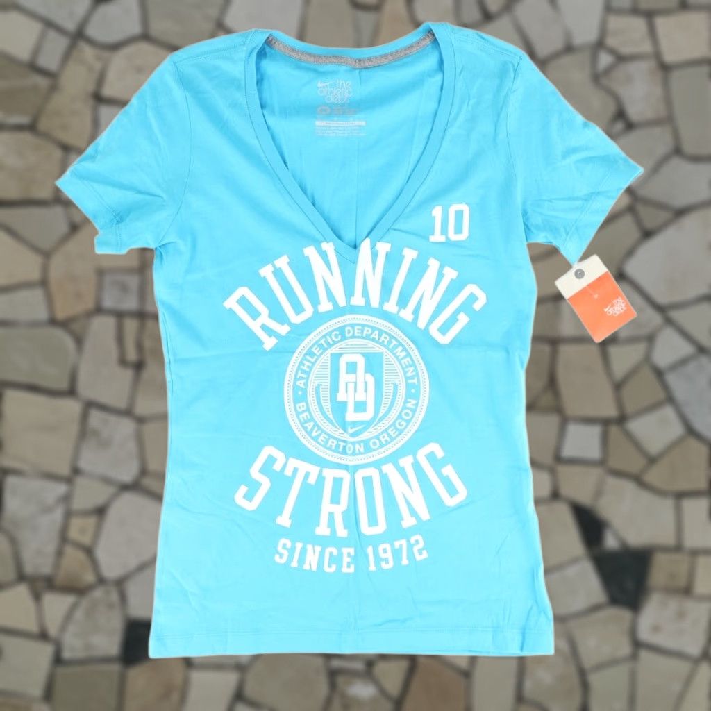 Nike Nike Running Strong 504854 Solid V-Neck Basic Blue Women's M Shirt Size M / US 6-8 / IT 42-44 - 1 Thumbnail