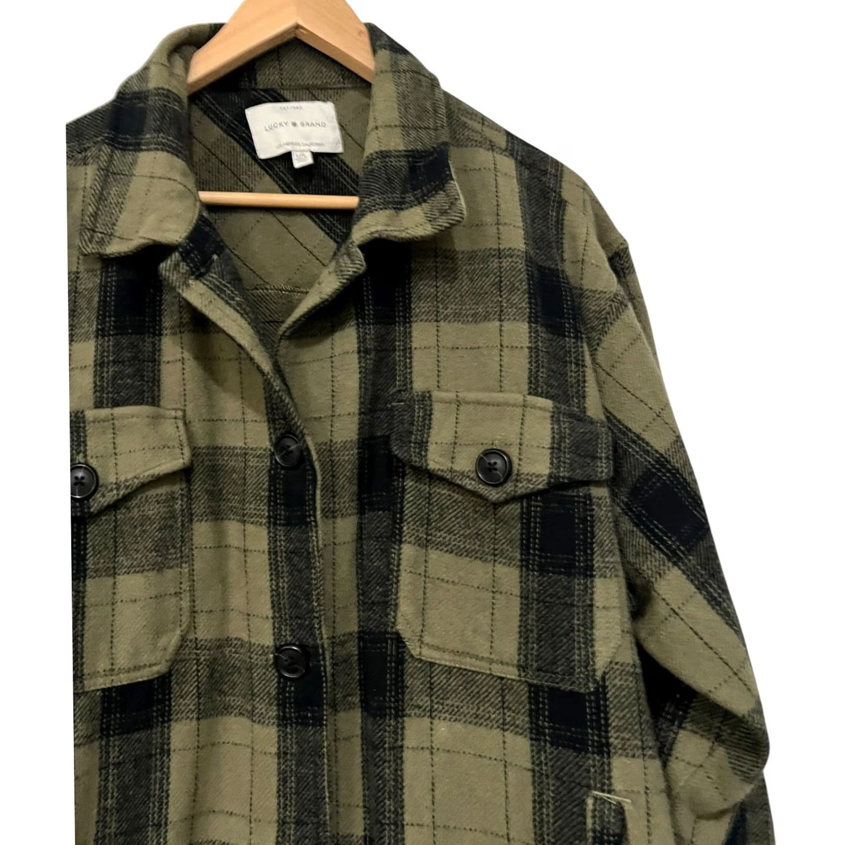 Lucky Brand Lucky Brand Jacket Womens Large Green Black Plaid Cotton Button Front Shacket Size L / US 10 / IT 46 - 2 Thumbnail