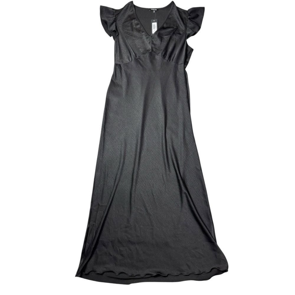 Bebe NWT New Bebe Black Satin Flutter Sleeve V-Neck Maxi Dress S Size L / US 10 / IT 46 - 2 Thumbnail