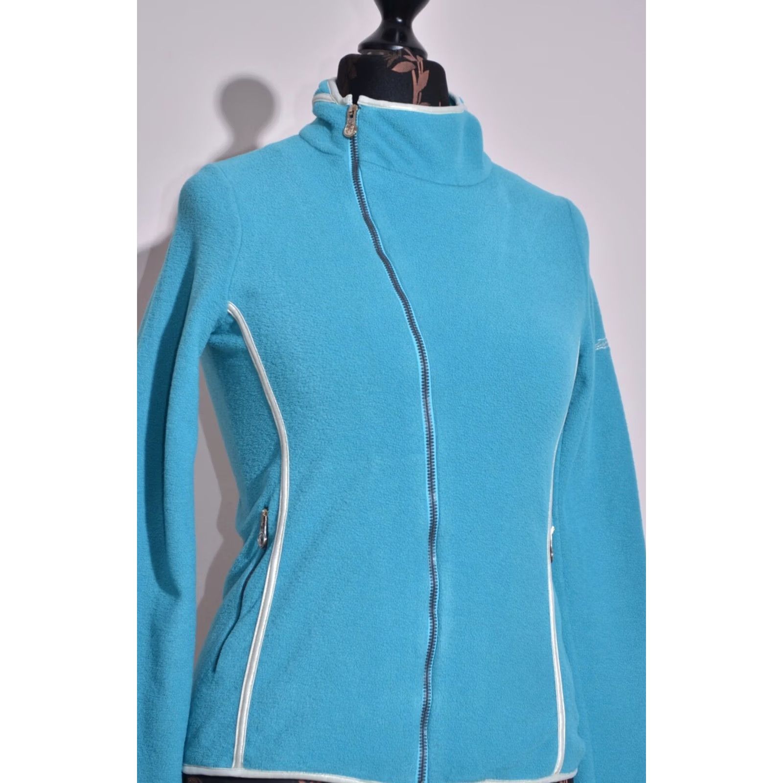 Vintage JET SET Women's Fleece Jumper Full Zip With Pockets S Blue Jumper Middle Sized Adult Womens Size S / US 4 / IT 40 - 3 Thumbnail