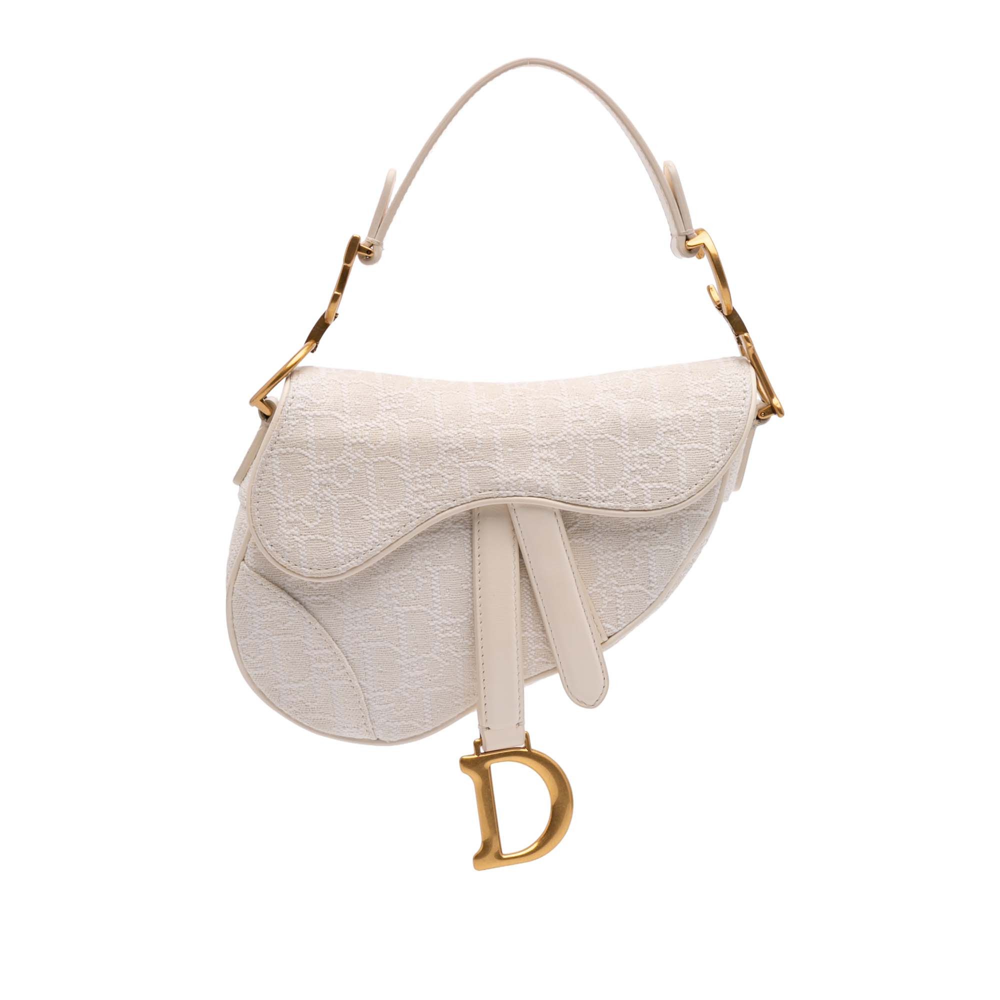 Dior Mini Oblique Canvas Saddle Bag in White, Women's