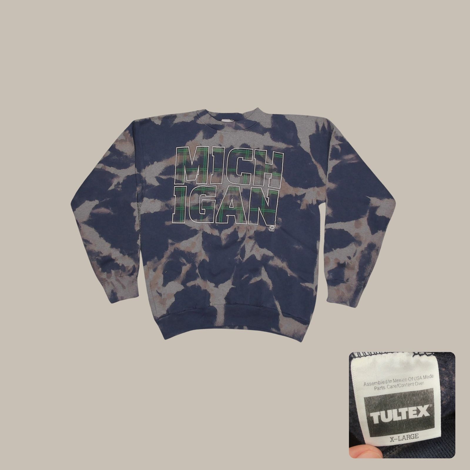 Tultex VTG Streetwear 1993 Custom Bleach Dye Michigan Crewneck Size US L / EU 52-54 / 3 - 1 Thumbnail