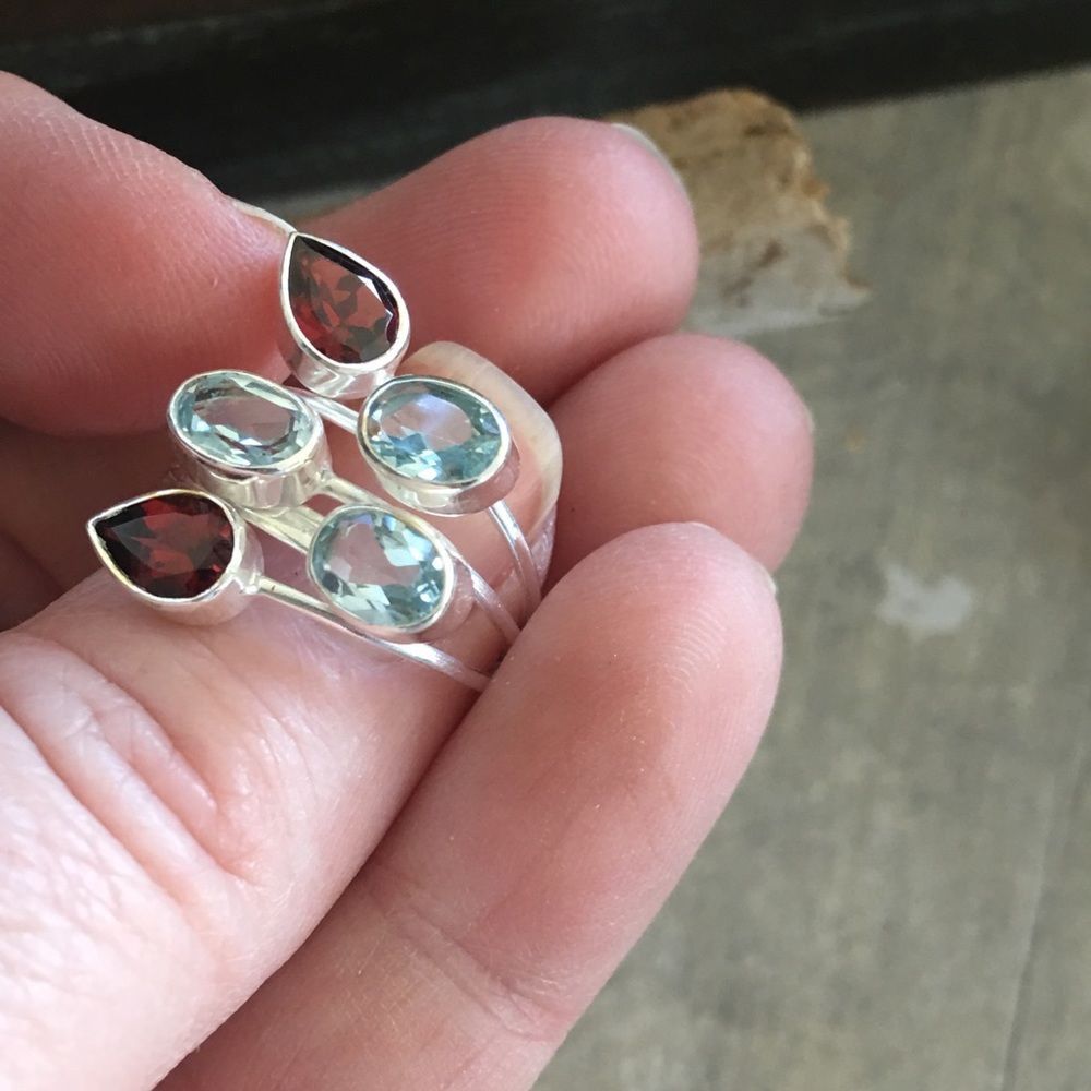 The Unbranded Brand Blue Topaz & Red Garnet Ring Size 8 Sterling Silver Size ONE SIZE - 7 Thumbnail