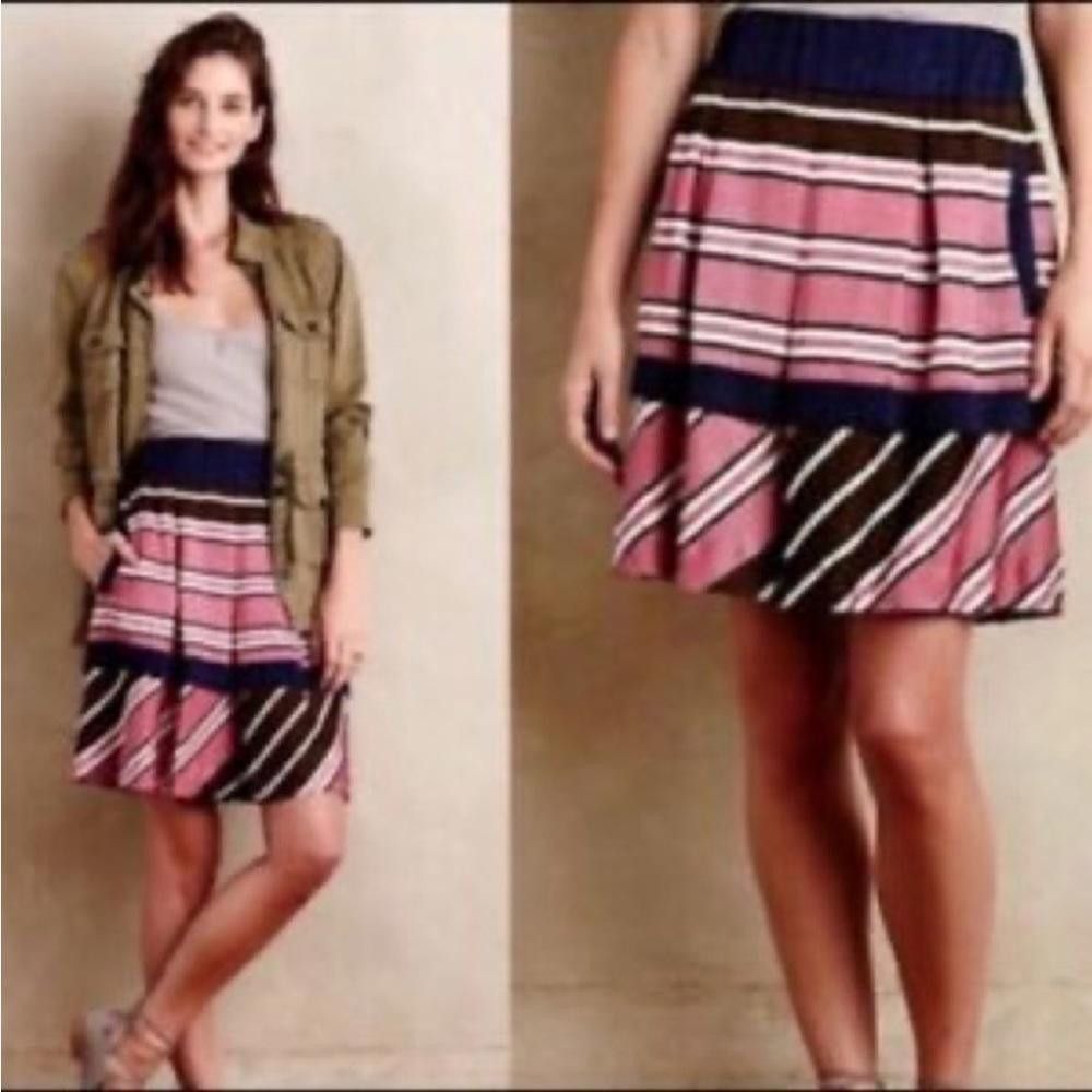 Designer Anthropologie l Maeve Striped Ruffle Skirt Size 0 Size 25" / US 0 / IT 36 - 1 Thumbnail