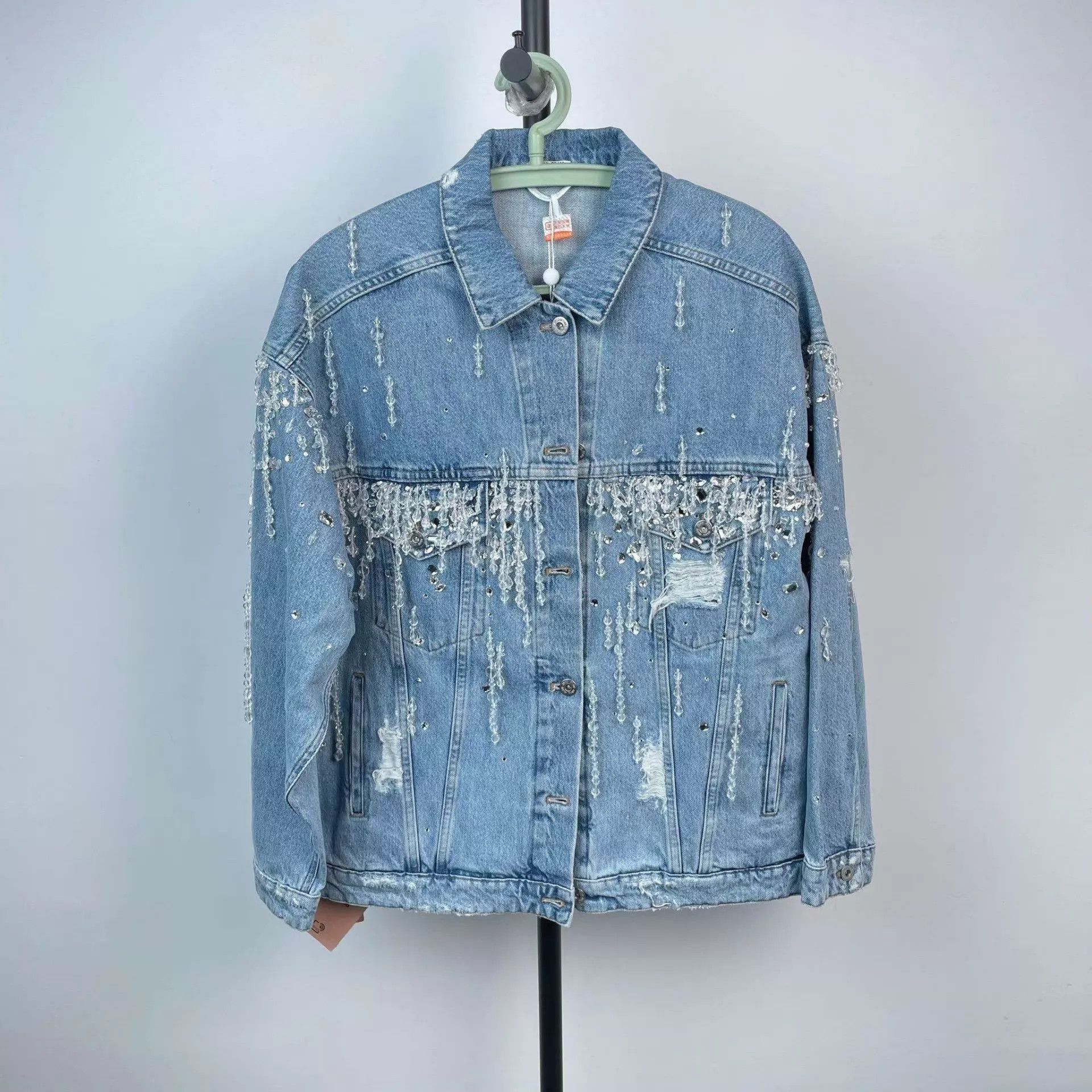 Miu Miu Miu Miu Crystal-embellished Denim Jacket Blue 38 NWT Size XS / US 0-2 / IT 36-38 - 1 Thumbnail