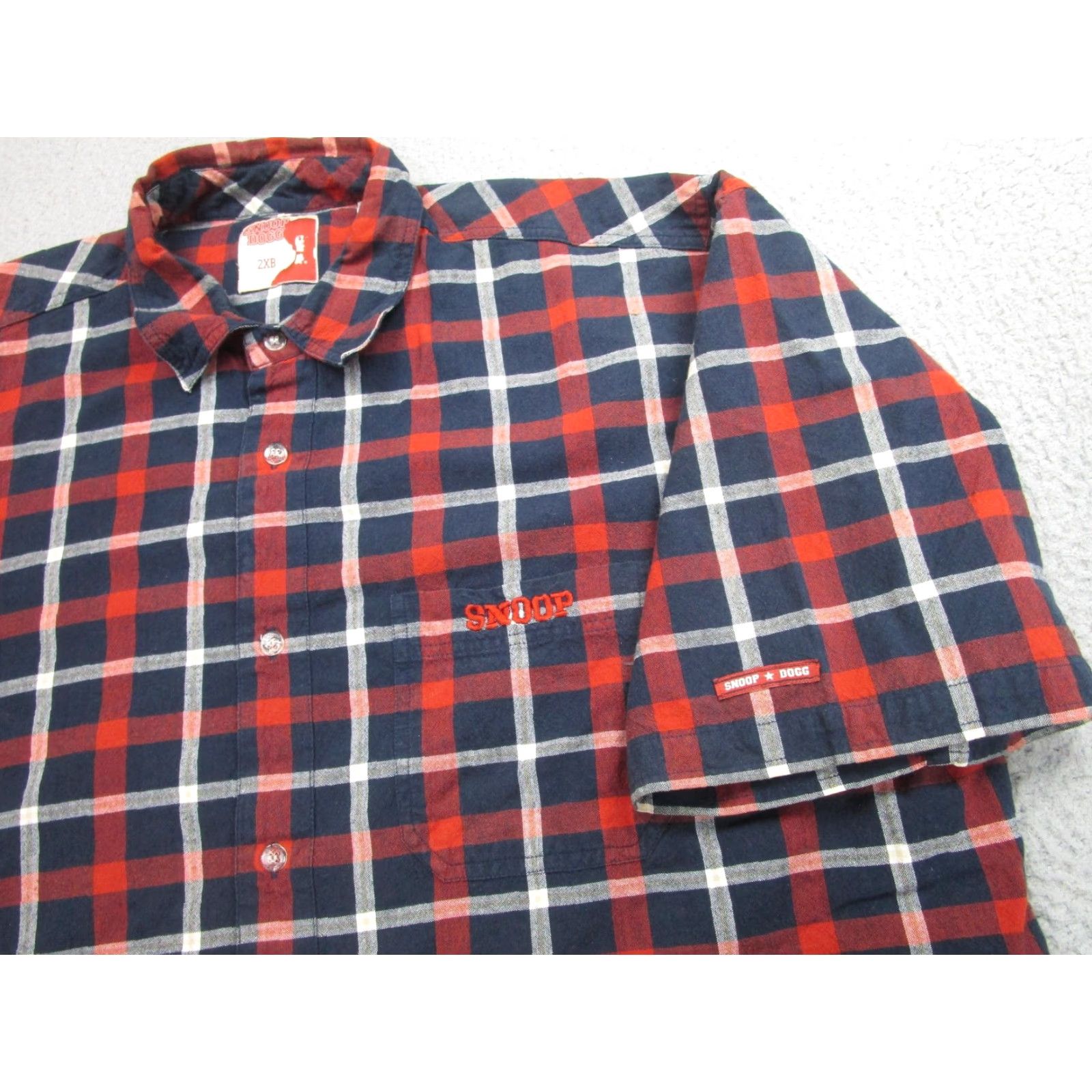 Vintage Snoop Dogg Shirt Mens 2XB Plaid Button Up Cotton Short Sleeve Embroidered SNOOP DOGG Navy Red Size US XXL / EU 58 / 5 - 3 Thumbnail