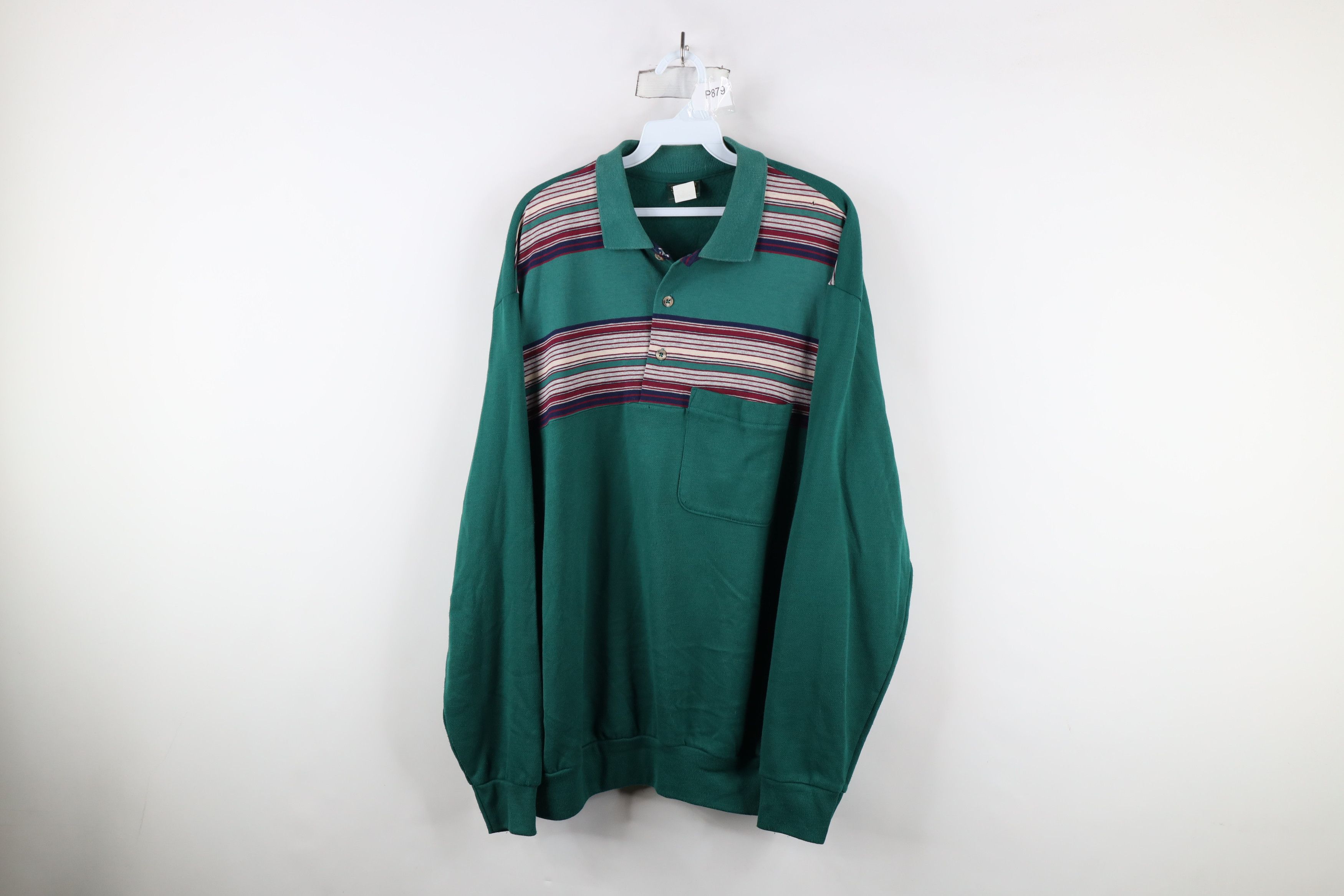 Vintage Vintage 90s Streetwear Striped Collared Pullover Sweatshirt Size US XL / EU 56 / 4 - 1 Thumbnail
