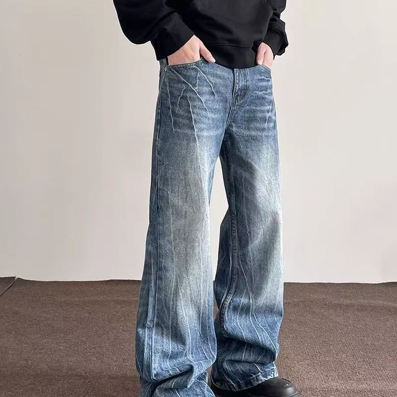 American street washed lightning pattern distressed jeans