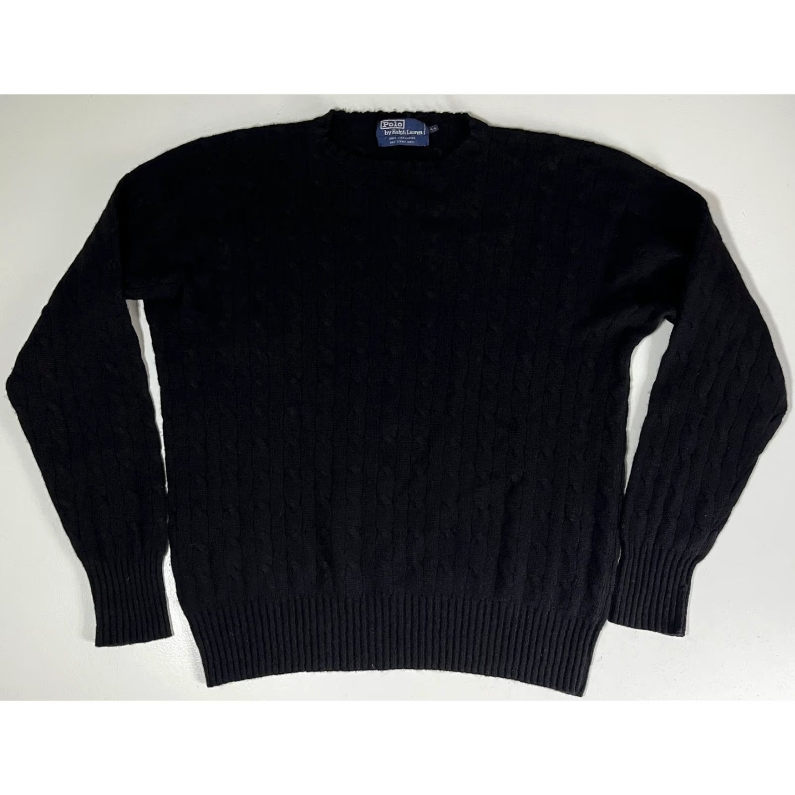 Polo Ralph Lauren VINTAGE Polo Ralph Lauren Men’s Sweater Cable Knit 100% Cashmere Black Large / 44 Crew Neck Long Sleeve, Pullover, Designer 90s Mens Size US L / EU 52-54 / 3 - 3 Thumbnail
