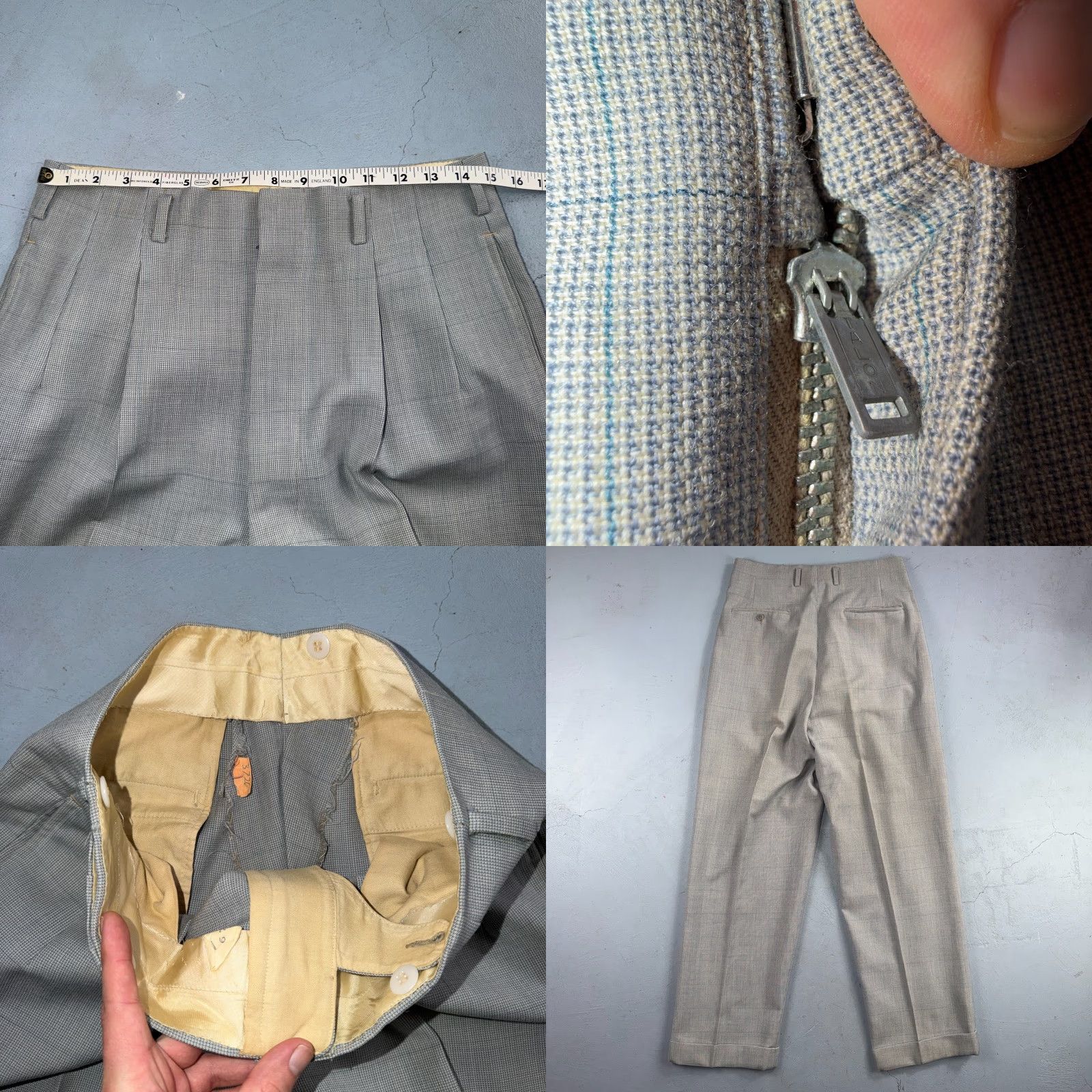 Vintage 1960s 1970s VTG Mens 2 PC Suit 42 Jacket Coat Pants Gray Union Wool Rockabilly Size 42R - 8 Thumbnail
