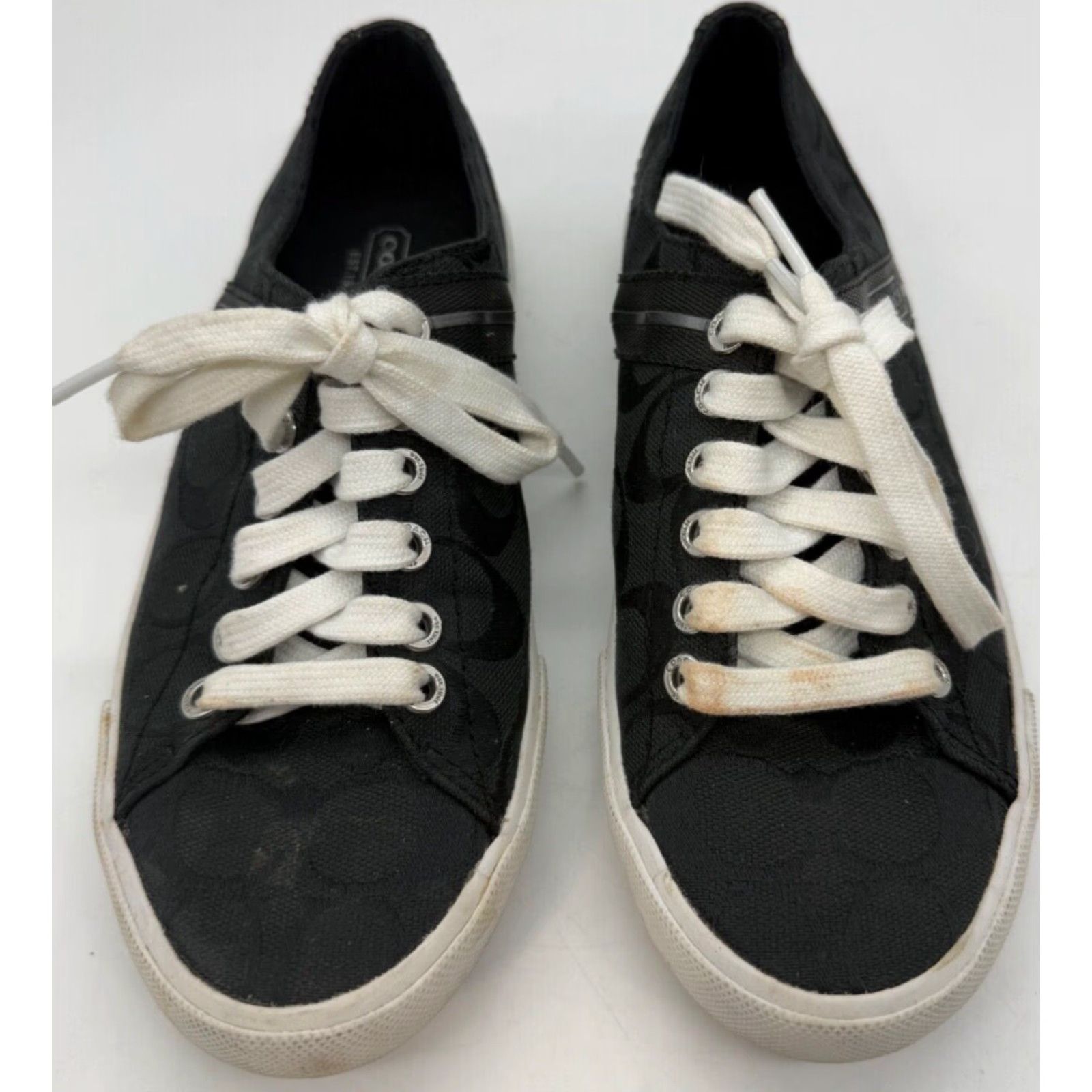 Coach Coach Womens Lesley Sneakers Size 6.5 B Black Logo Print Lace Up Canvas Shoes Size US 7 / IT 37 - 2 Thumbnail