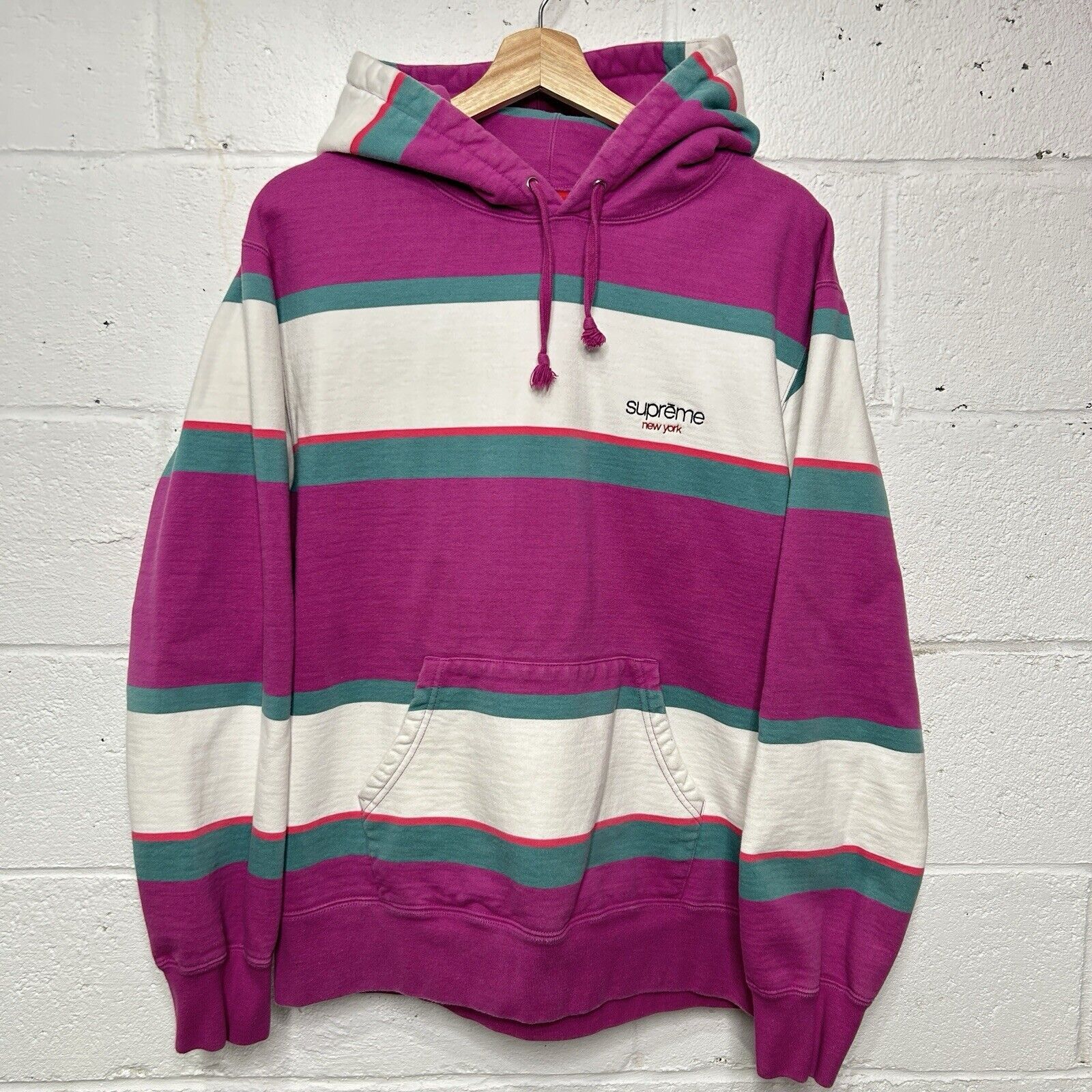Supreme Supreme Stripe Hooded Sweatshirt “Dusty Magenta” FW19 Size US L / EU 52-54 / 3 - 1 Thumbnail