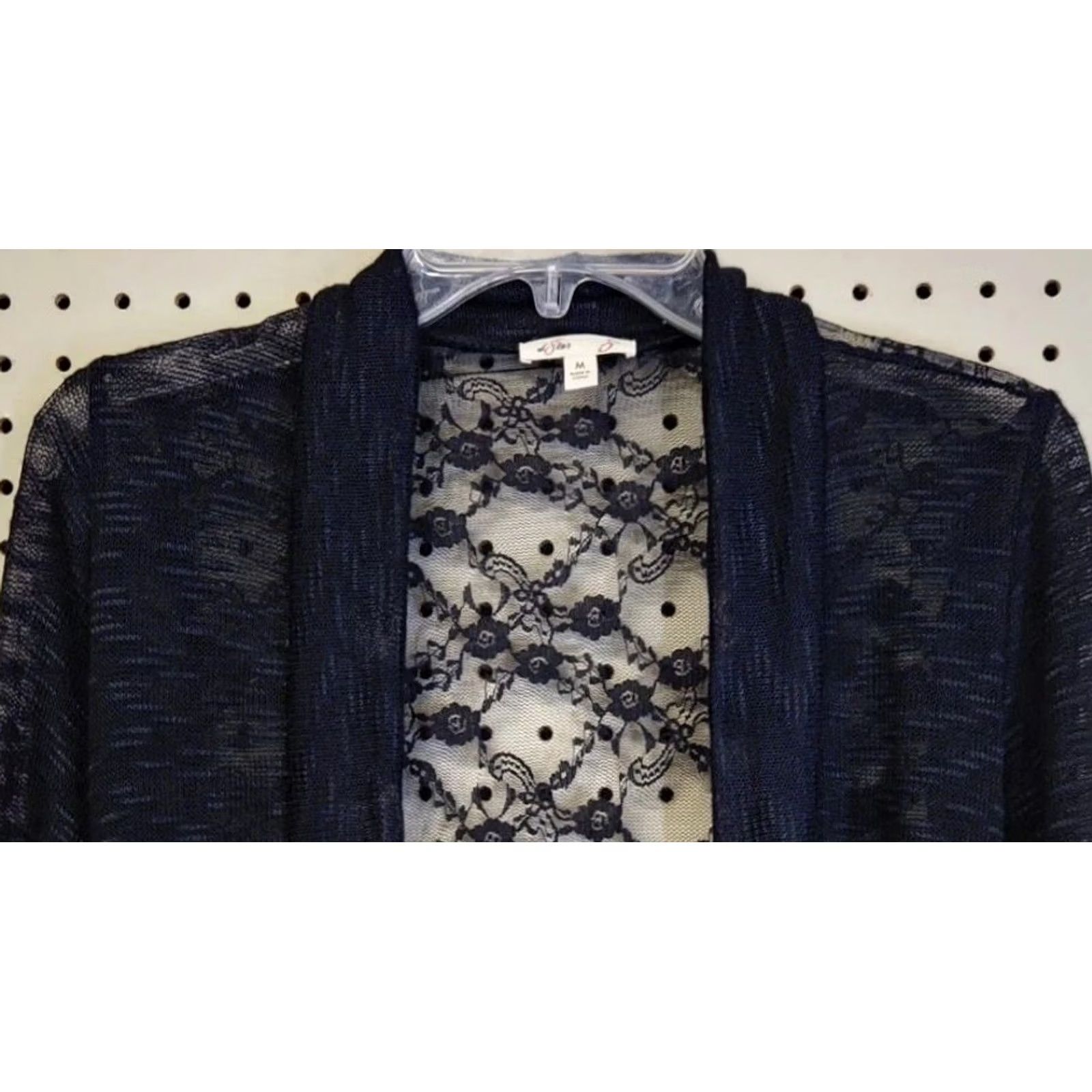 Vintage Women’s Lace Open Front Cardigan Knit Black Long Sleeve Lightweight M Medium Lace Pattern Open Draped Neckline Women Cardigan l8ter 8 Size M / US 6-8 / IT 42-44 - 2 Thumbnail