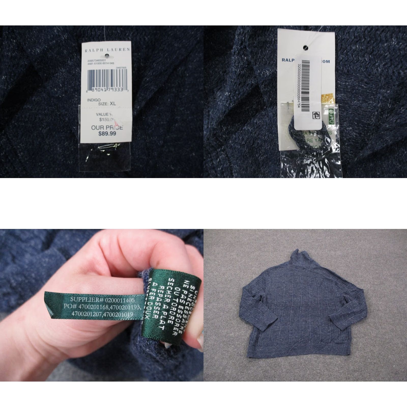Ralph Lauren Lauren Ralph Lauren Jeans Co Sweater Cardigan Womens XL Blue with Thermal Knit High Neck Casual 90s Theme Womens XL Blue Cardigan Sweater Size XL / US 12-14 / IT 48-50 - 8 Thumbnail