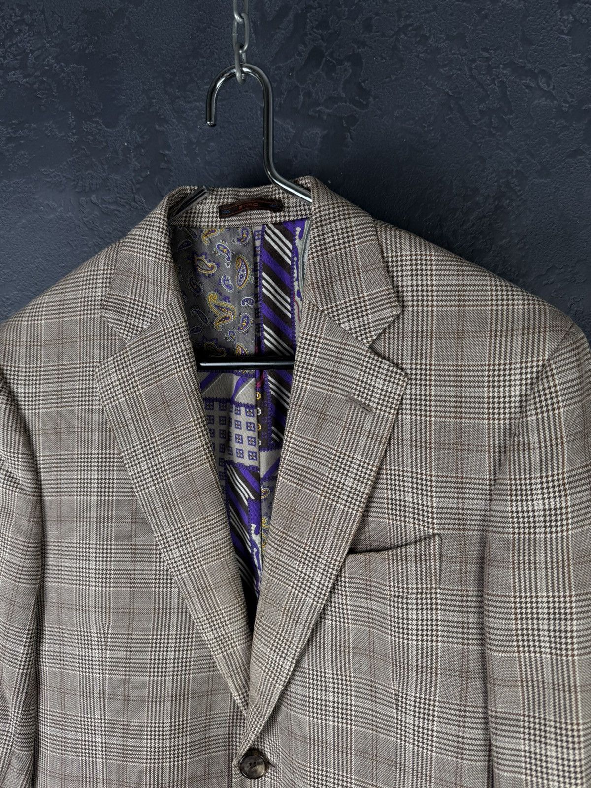 Etro ETRO Milano Mens Blazer Jacket Long Plaid Gray Size 46 Size 46R - 3 Thumbnail