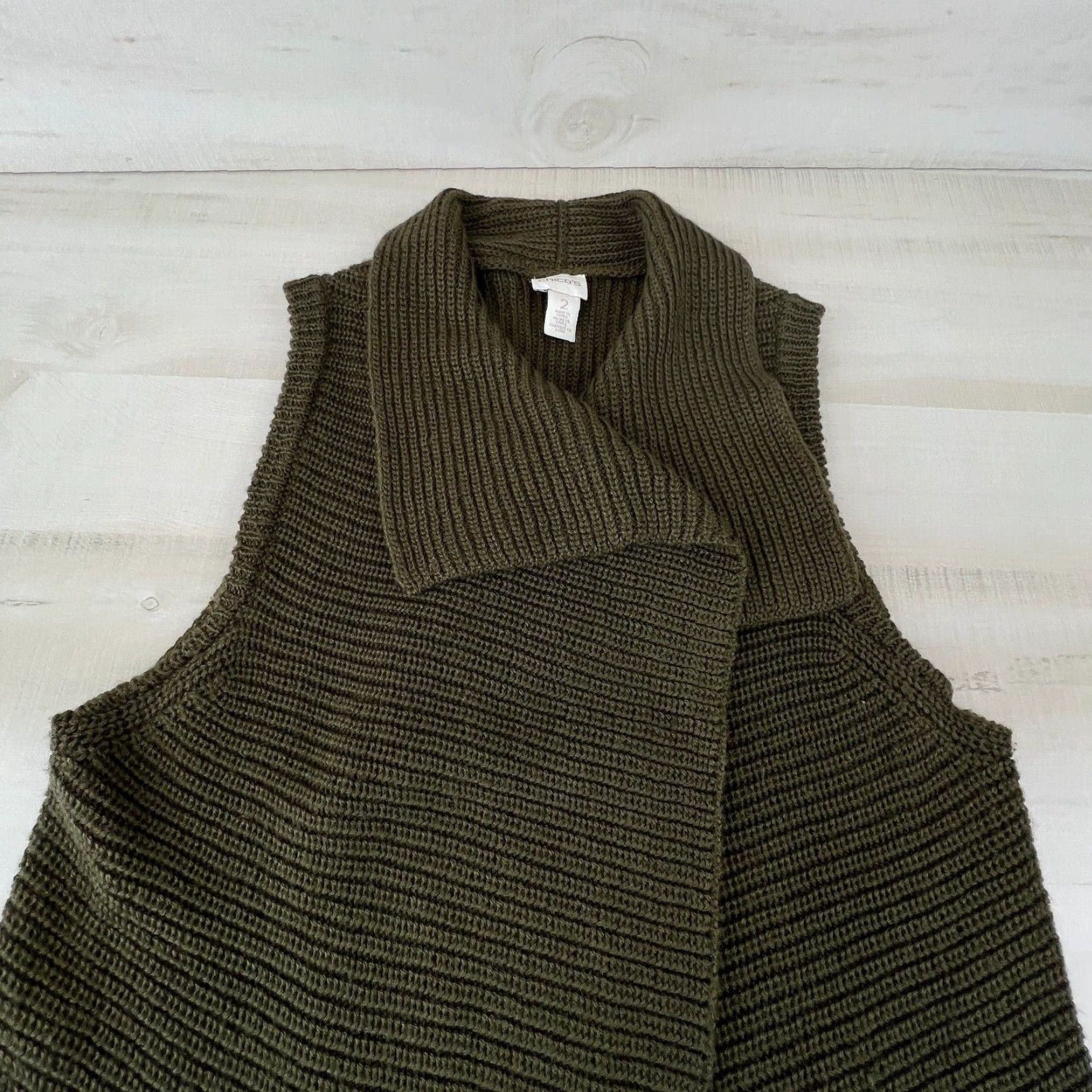 Vintage Chicos Womens Sweater Medium Olive Green Wool Blend Size M / US 6-8 / IT 42-44 - 2 Thumbnail