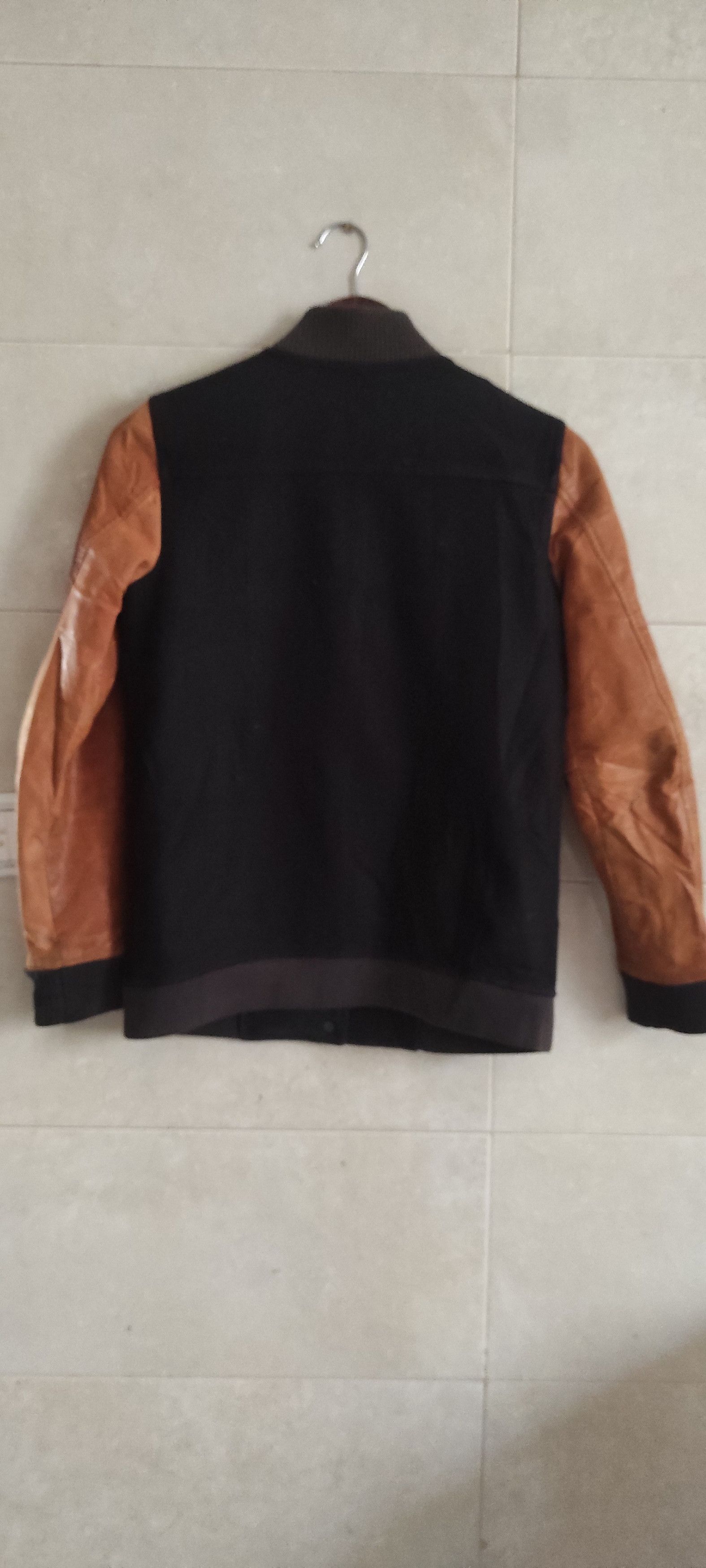 Allsaints All Saints Biwa Navy Tan Wool Leather Blend Bomber Jacket Size S / US 4 / IT 40 - 14 Thumbnail