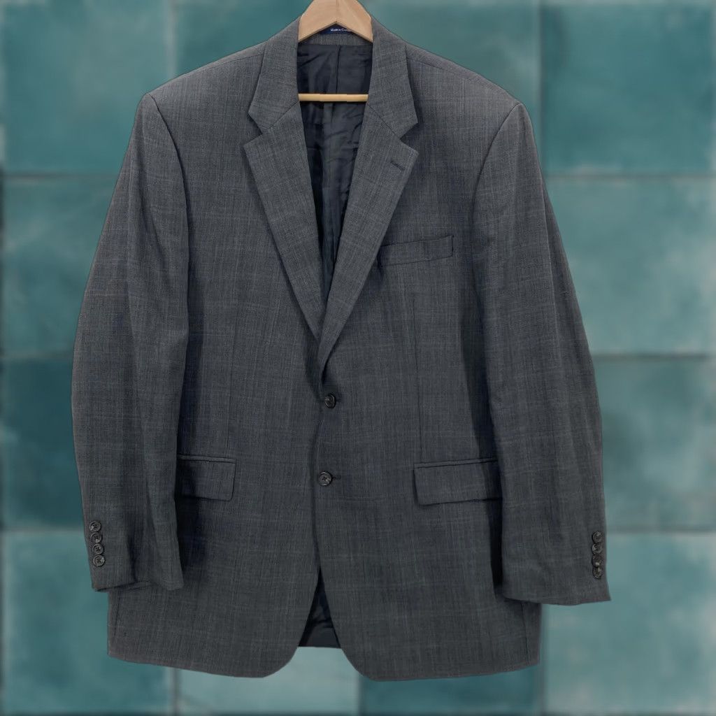 Chaps Chaps Ralph Lauren Sport Coat Blazer Mens 46L Gray Wool Glen Plaid 2 Button Jacket Size 46R - 1 Thumbnail