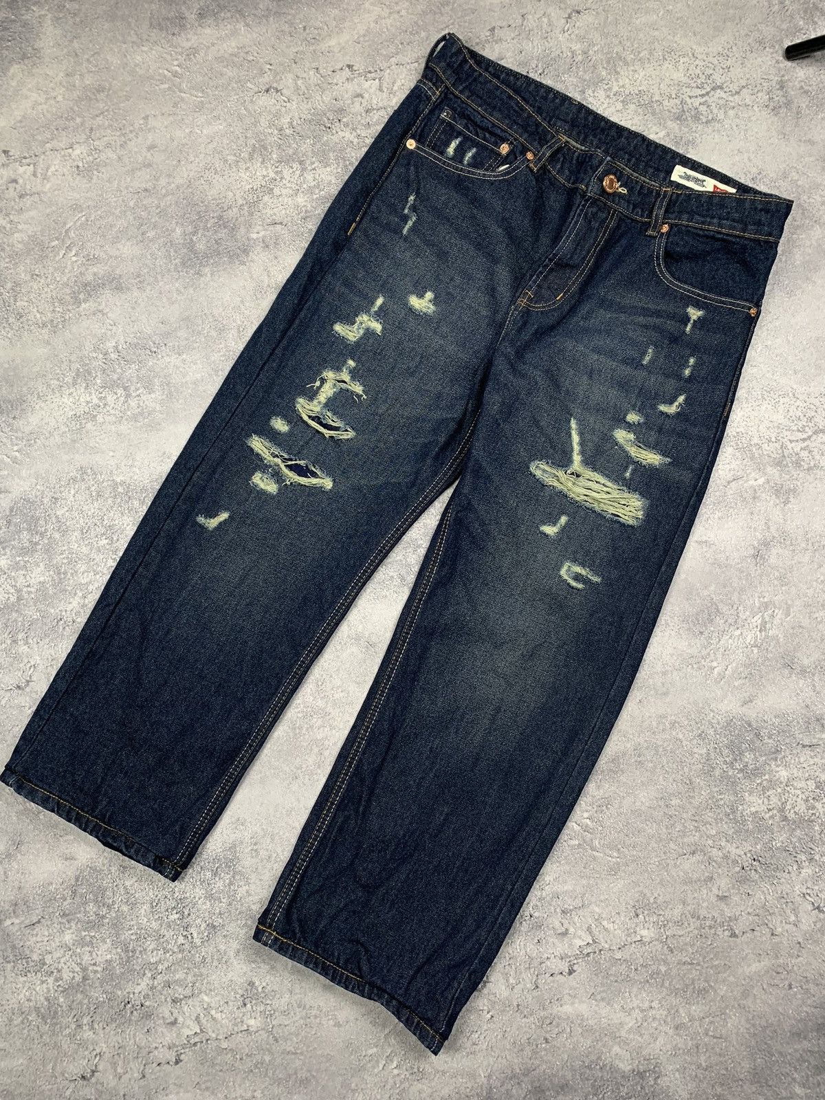 Levi's Levi’s Men’s Distressed Straight Leg Jeans Size 36 Navy Blue Size US 36 / EU 52 - 2 Thumbnail