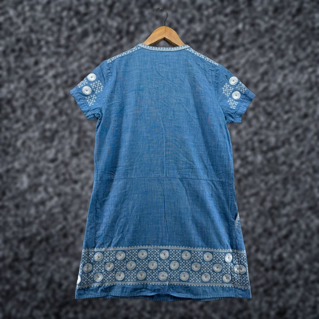 Madewell Madewell Mini Dress Blue Women's M Chambray Sunstitch Embroidered Boho Floral Pockets Summer Short Sleeve V-Neck Snap Size M / US 6-8 / IT 42-44 - 1 Thumbnail