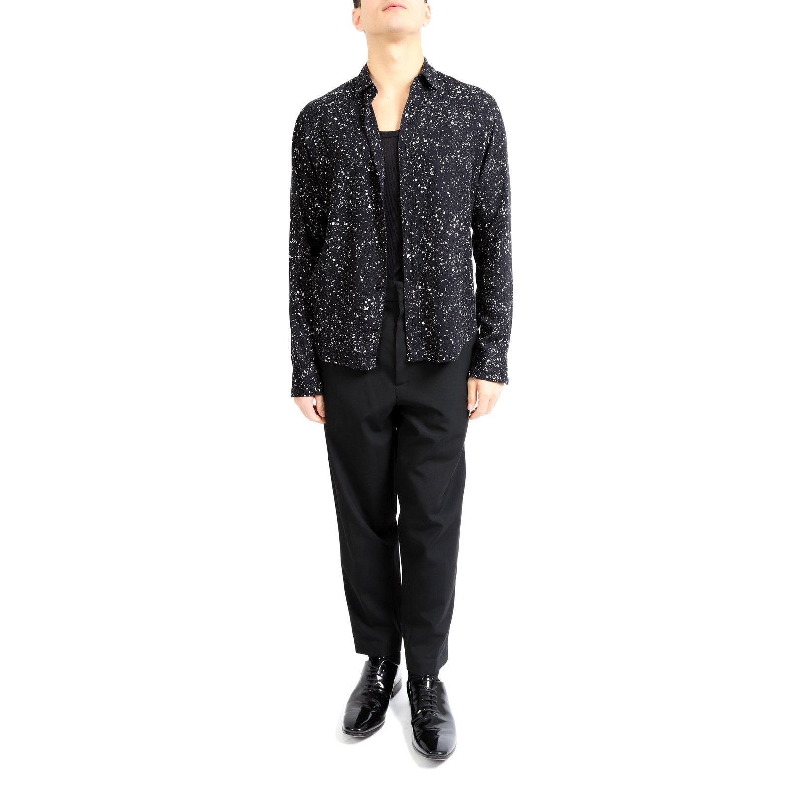 Saint Laurent Paris FW15 Splatter Shirt in Black & White Viscose Size US M / EU 48-50 / 2 - 2 Thumbnail