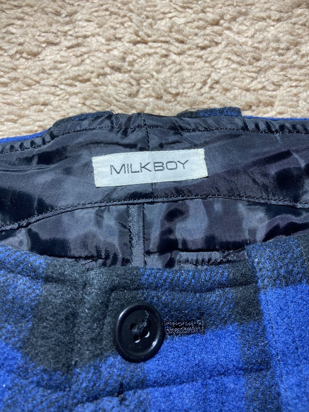 Japanese Brand 90s Milkboy Wool Plaid Cargo Shorts Blue Tartan Punk Baggy Size US 34 / EU 50 - 3 Thumbnail