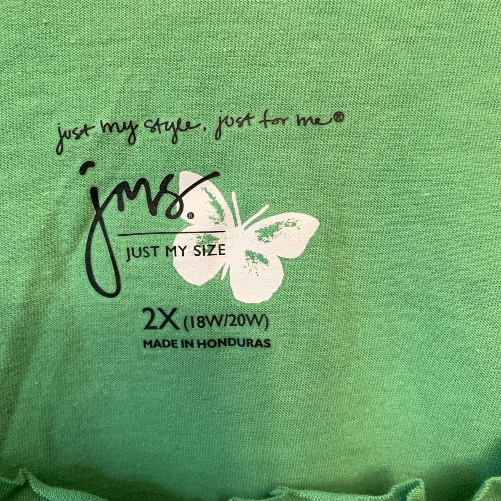 Vintage JMS Shirt Plus 2X Green Knit Short Sleeve Round Neck Ruffle Cotton NWT 775 Womens Size XXL / US 16-18 / IT 52-54 - 2 Thumbnail