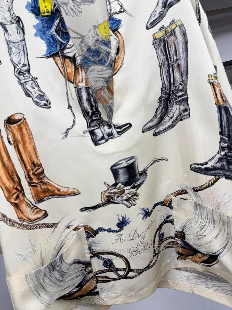 Hermes Hermes Silk print horse boot theme collar shirt Size XS / US 0-2 / IT 36-38 - 2 Thumbnail