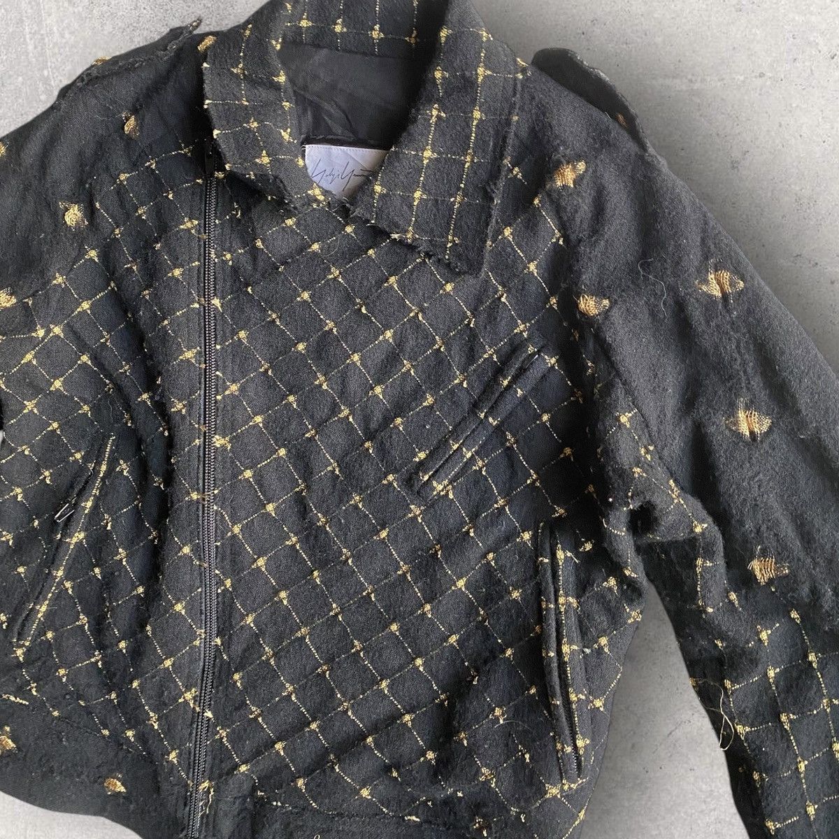 Yohji Yamamoto Yohji Yamamoto Black Wool Gold Thread Biker Jacket Size S / US 4 / IT 40 - 1 Thumbnail