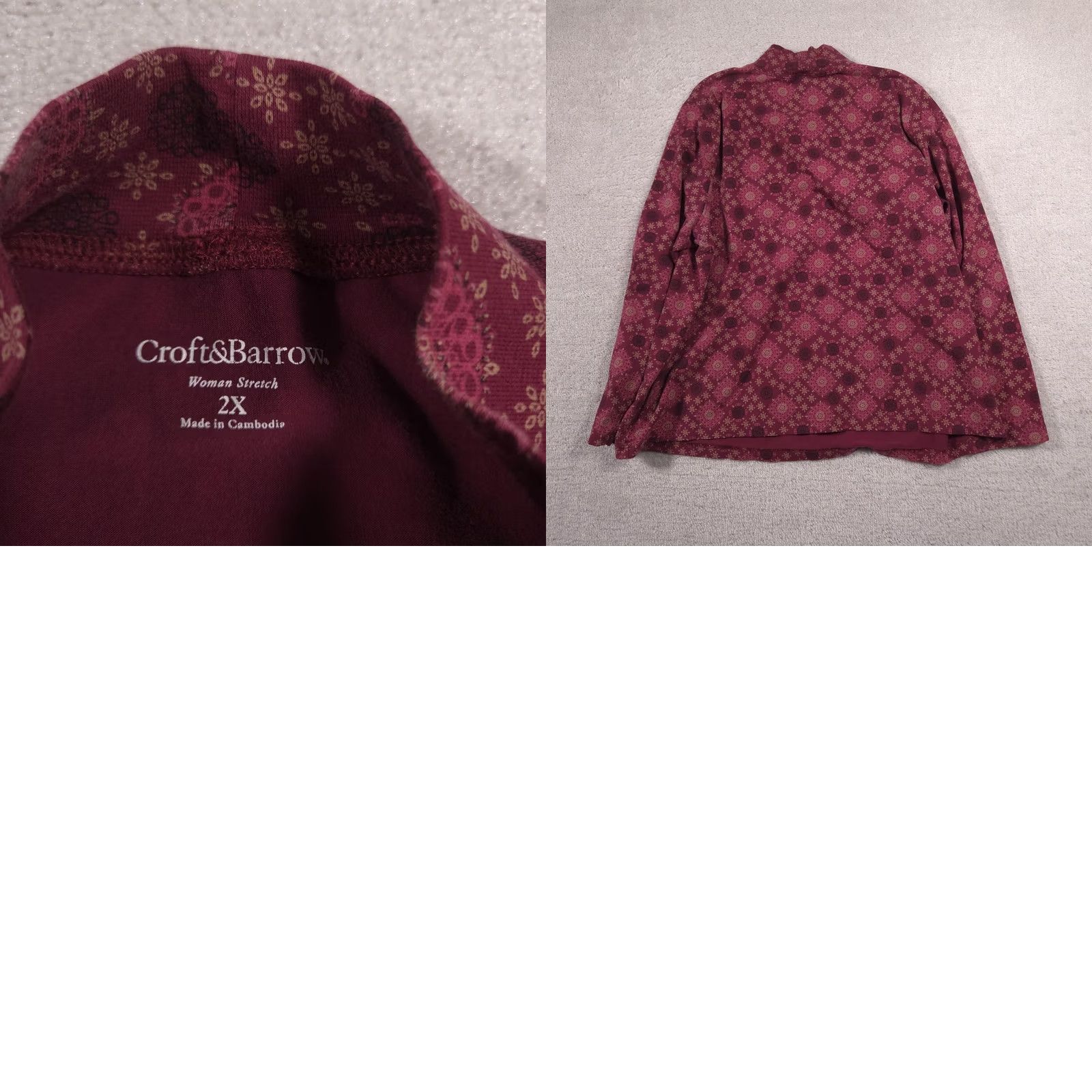 Croft & Barrow Croft & Barrow Shirt Womens 2X Red Geometric Mock Neck Long Sleeve Stretch Top Size XXL / US 16-18 / IT 52-54 - 8 Thumbnail