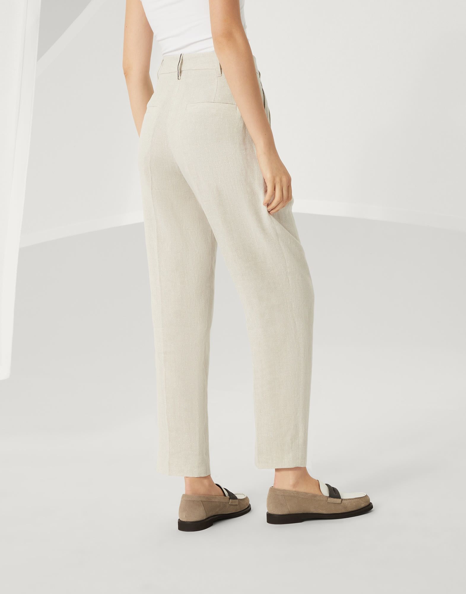 Brunello Cucinelli o1la1rc1a0326 Linen Sparkling Canvas Slouchy Trousers Beige Size 25" / US 0 / IT 36 - 2 Thumbnail