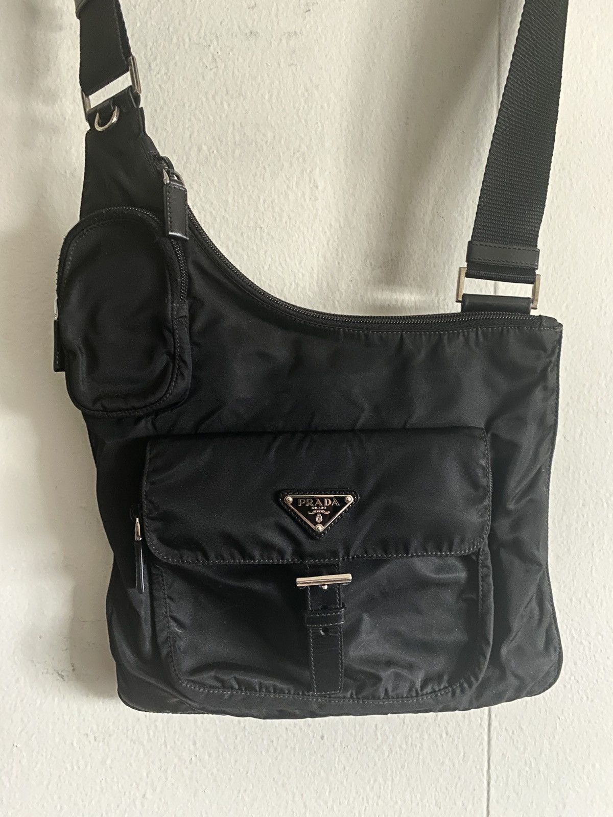Prada Nylon Asymmetric Cargo Crossbody Bag Shoulder Bag in Black, Men's