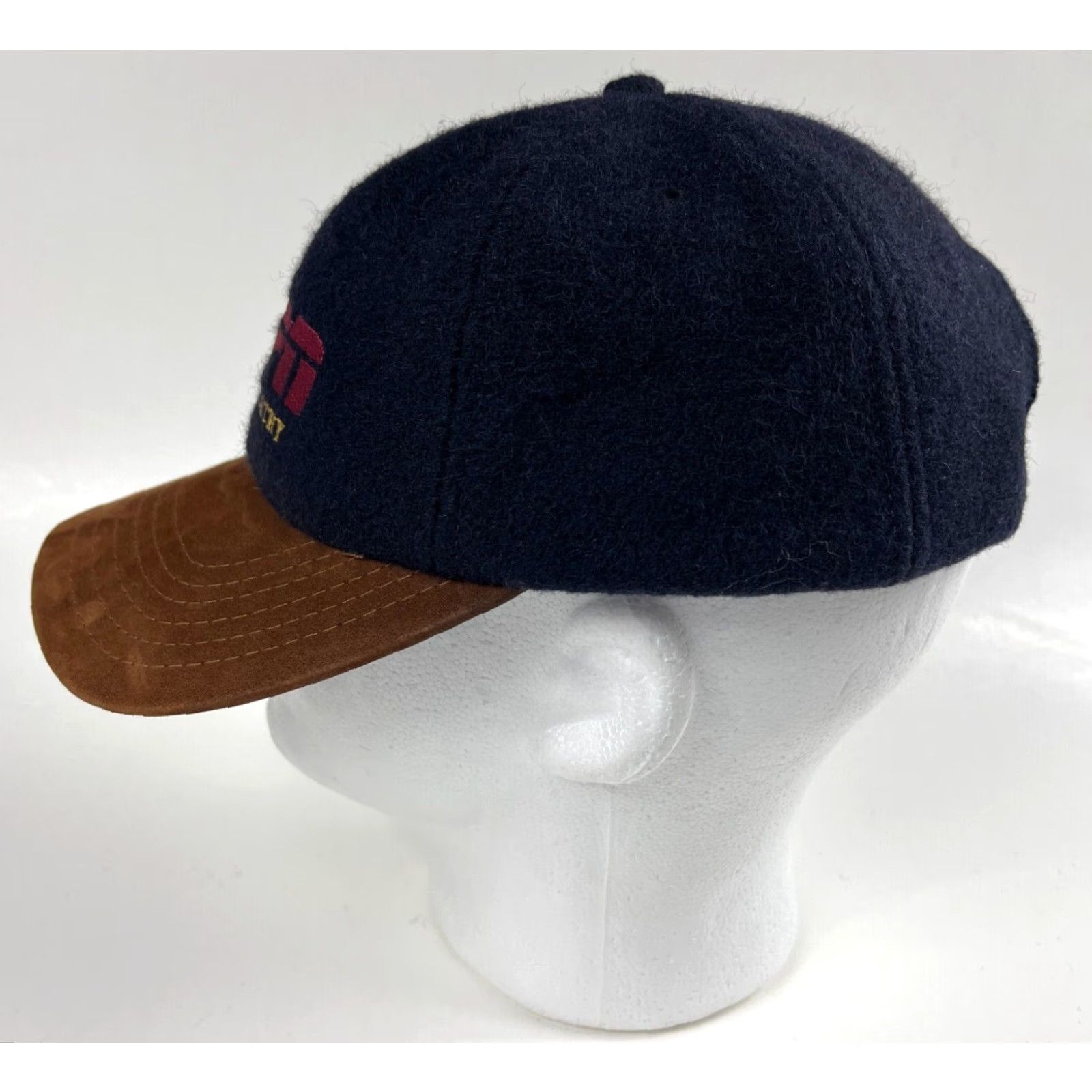 Vintage Vintage ESPN The Industry Strapback Hat Suede Brim Made in USA Navy Blue One Size Mens Adjustable 90s Sports Hat Size ONE SIZE - 4 Thumbnail
