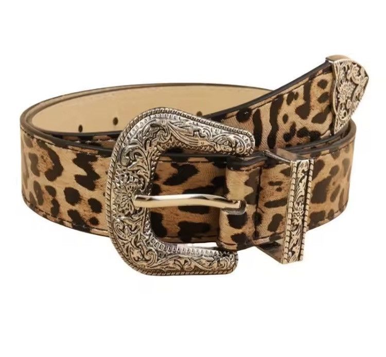 Y2K Buckle PU Leather Belt - Leopard