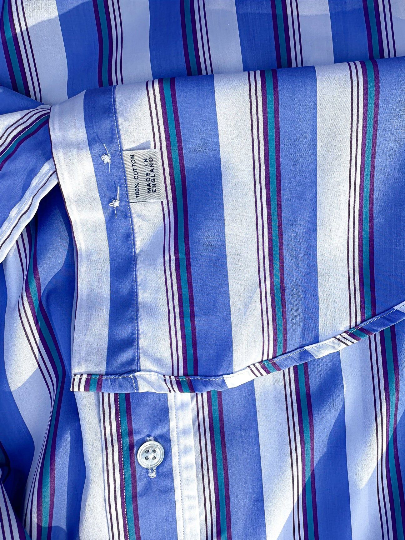 Drake Drake's Blue White Purple Striped Formal Shirt Size US S / EU 44-46 / 1 - 7 Thumbnail
