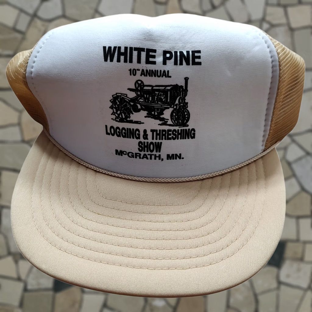 Roper VINTAGE Beige Rope Cap Snap Back Logo Tractor Wood Trucker Hat 90s 80s Mens Size ONE SIZE - 1 Thumbnail