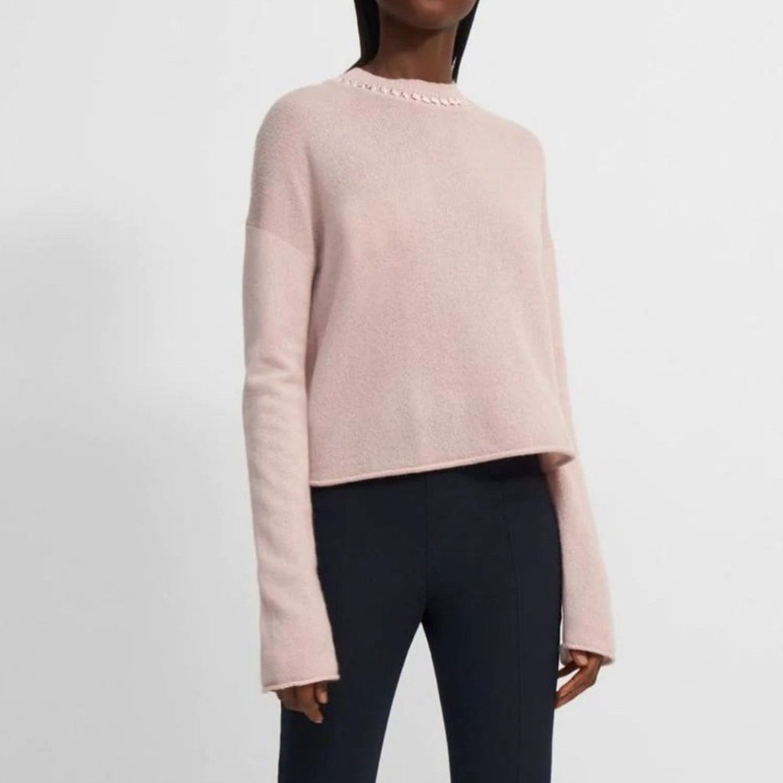 Theory Ribbon-Trim Cropped Cashmere Sweater from Theory Size L / US 10 / IT 46 - 6 Thumbnail