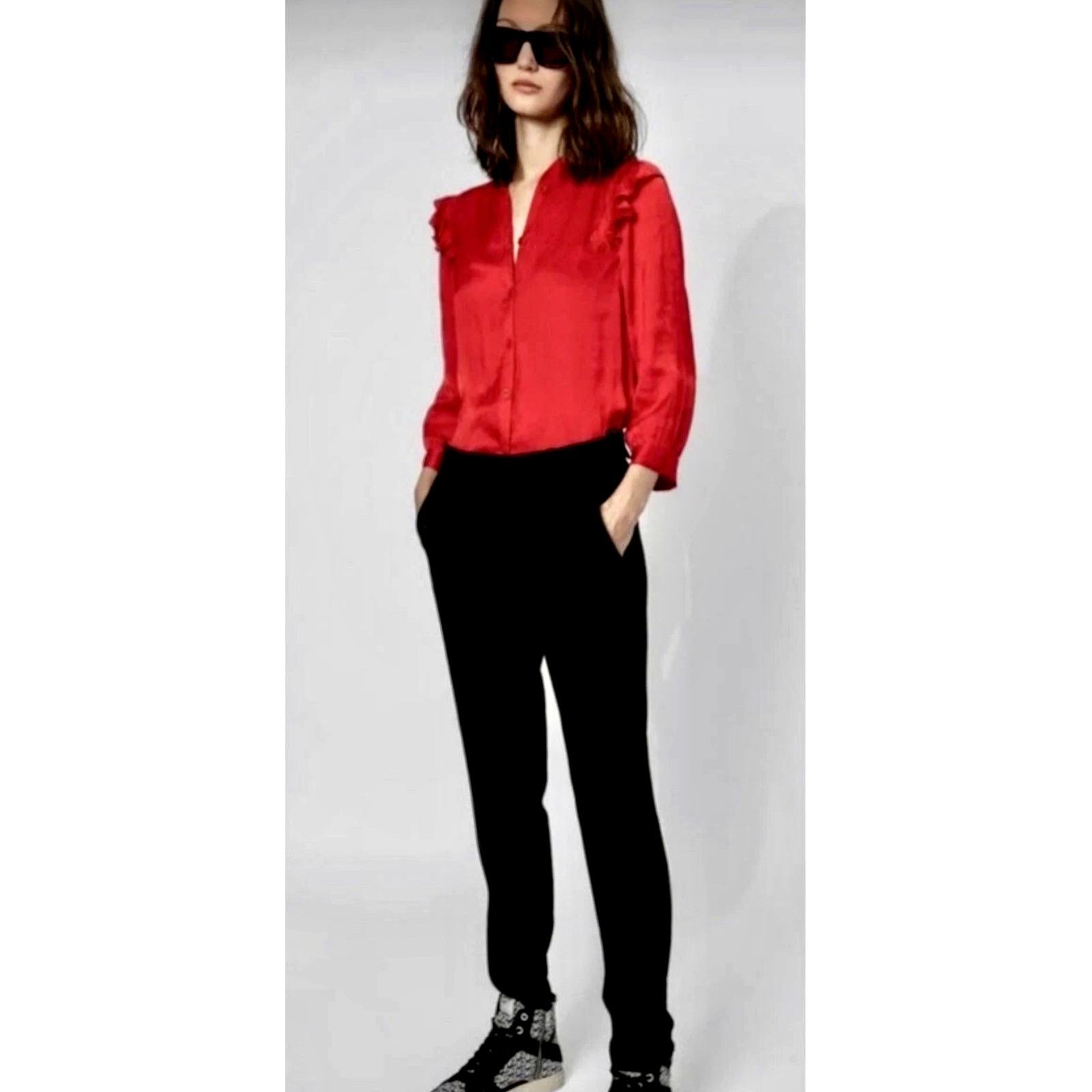 Zadig & Voltaire Zadig & Voltaire Tygg Satin Button Front Blouse Red M Size M / US 6-8 / IT 42-44 - 3 Thumbnail