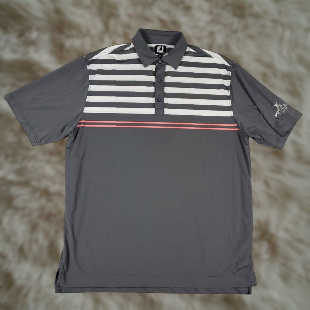 Footjoy FJ FootJoy Polo Shirt Mens Size XL Gray Striped Golf Casual Short Sleeve Size US XL / EU 56 / 4 - 1 Thumbnail