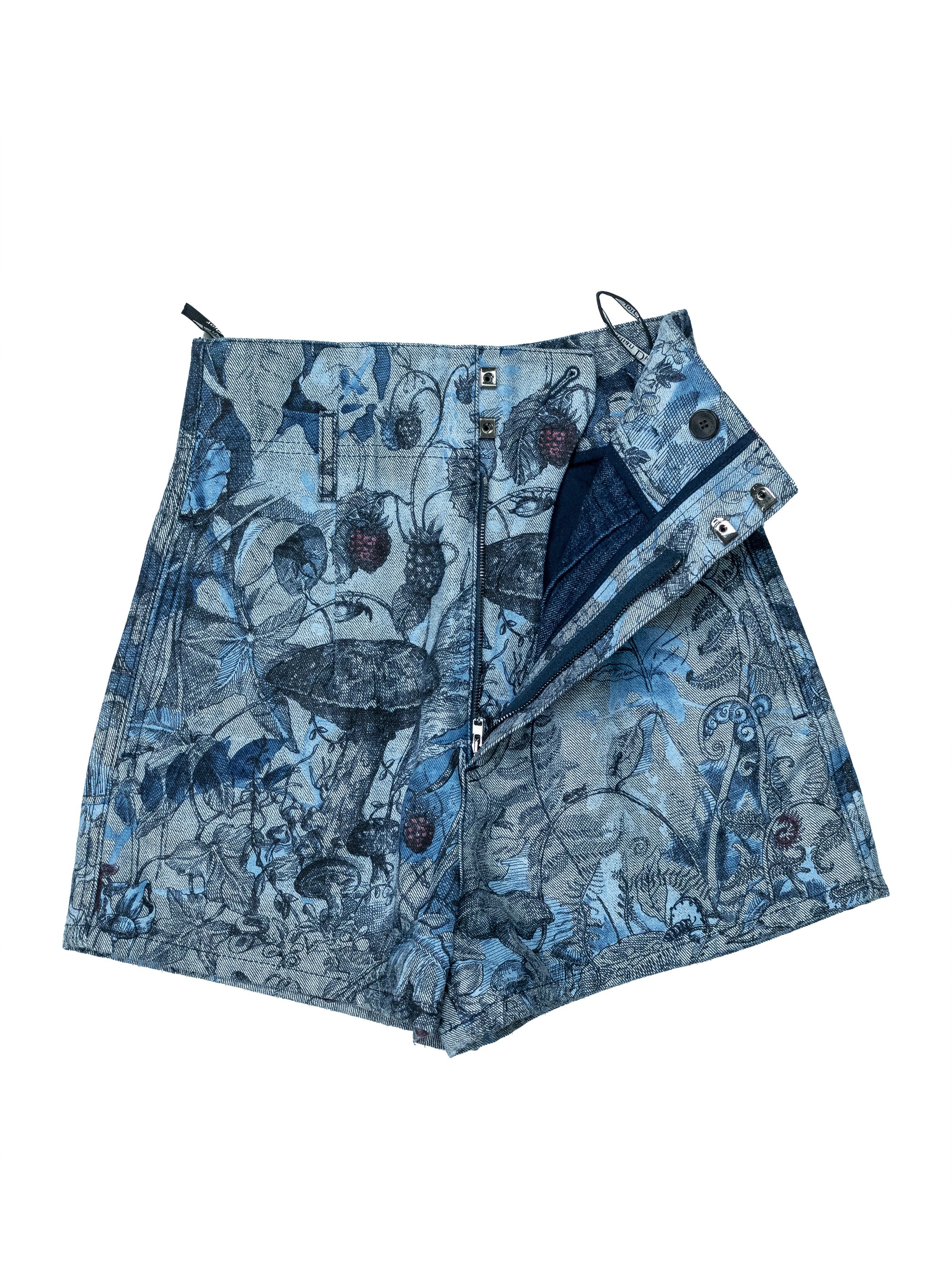 Dior Christian Dior Blue Overall Botanical Printed Denim Shorts Size 25" / US 0 / IT 36 - 3 Thumbnail