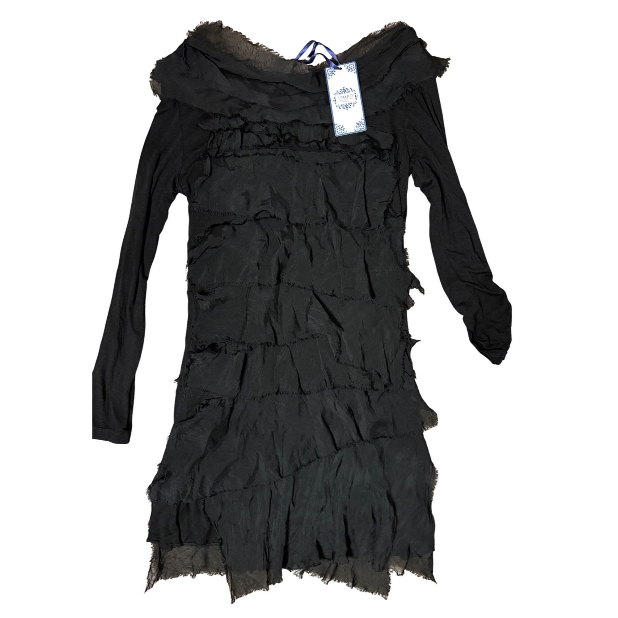 Other NWT Tempo Paris L Silk Tiered Stretch Dress Black Long Sleev Size L / US 10 / IT 46 - 4 Thumbnail
