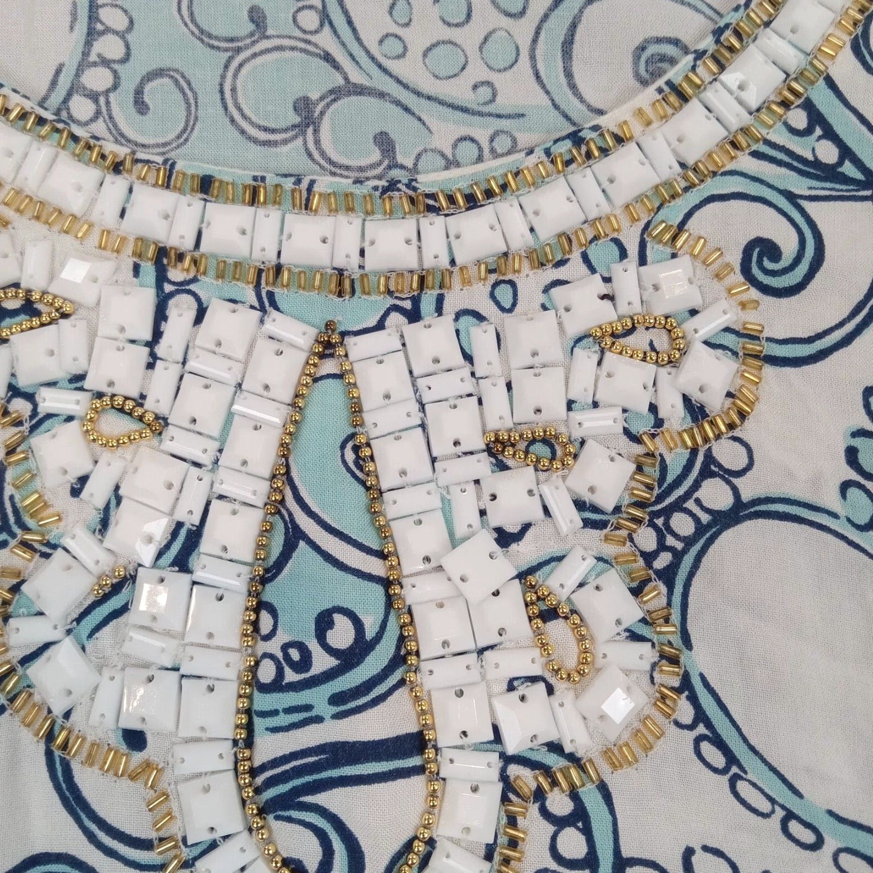 Lilly Pulitzer Lilly Pulitzer Womens Small Blue White 3/4 Sleeve Beaded Short Tunic Dress Size S / US 4 / IT 40 - 6 Thumbnail