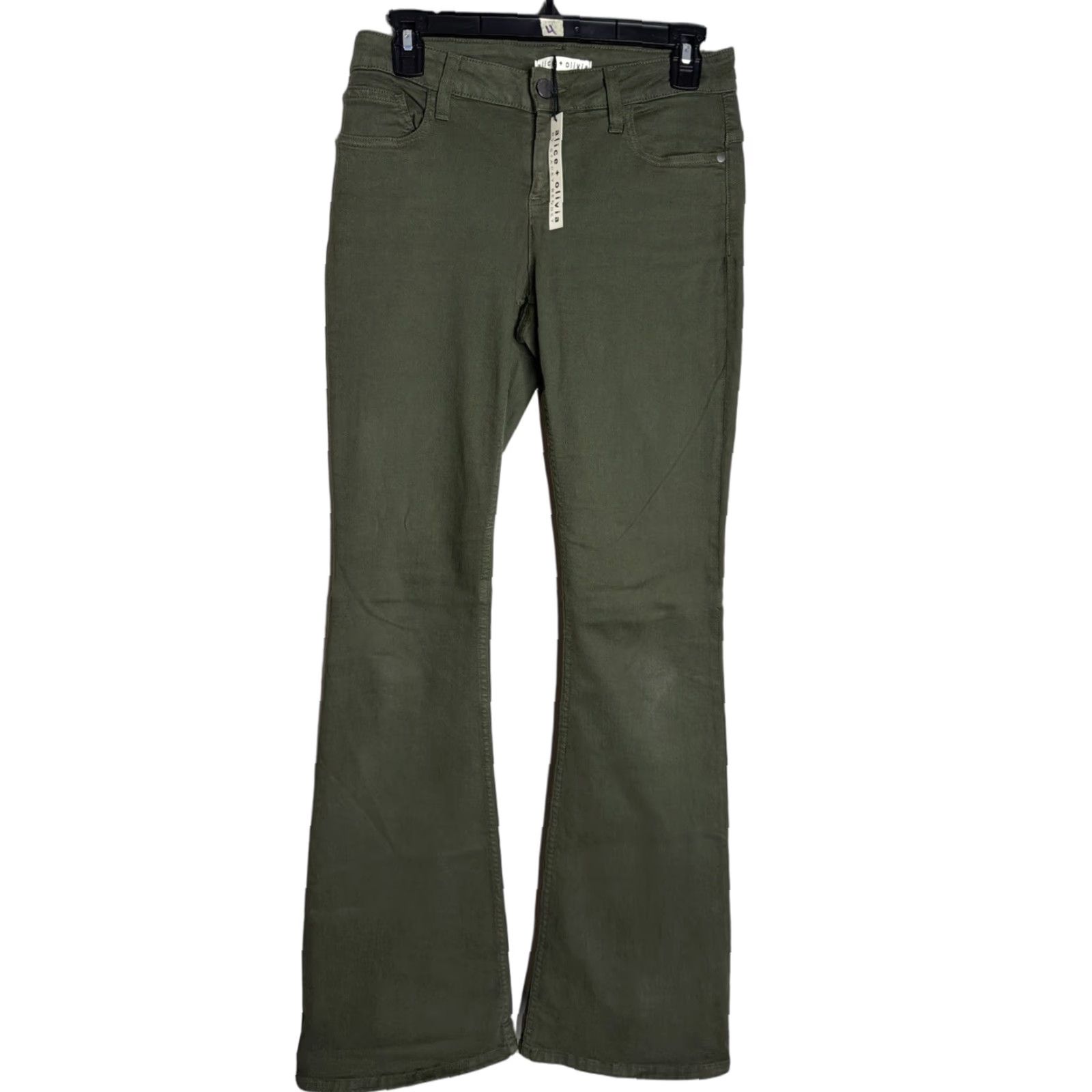 Alice + Olivia VINTAGE Alice + Olivia Jeans Women Size 28 High Rise Wide Leg Flare Zip Fly NWT 28 Green Cotton Dark Wash Pockets Stretch Inseam 30 Womens Size 28" / US 6 / IT 42 - 1 Thumbnail