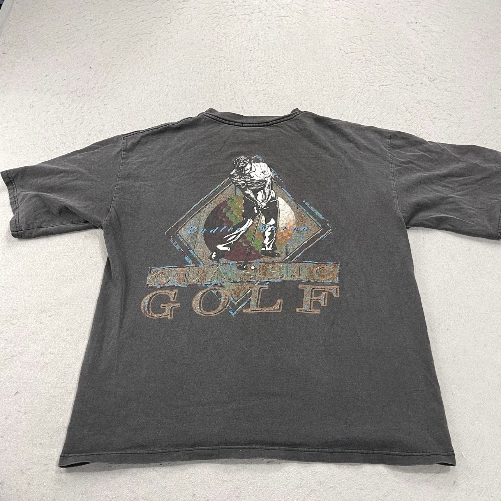 Endless VINTAGE Golf T Shirt Mens Large Black Faded Classic Endless Green Graphic 90s Size US L / EU 52-54 / 3 - 2 Thumbnail