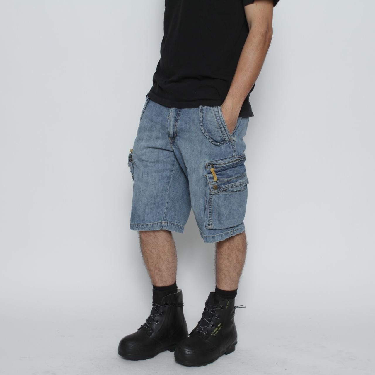 Vintage BLUE DENIM CARGO TECHNICAL SHORTS BY TIMEZONE Size US 35 - 1 Thumbnail