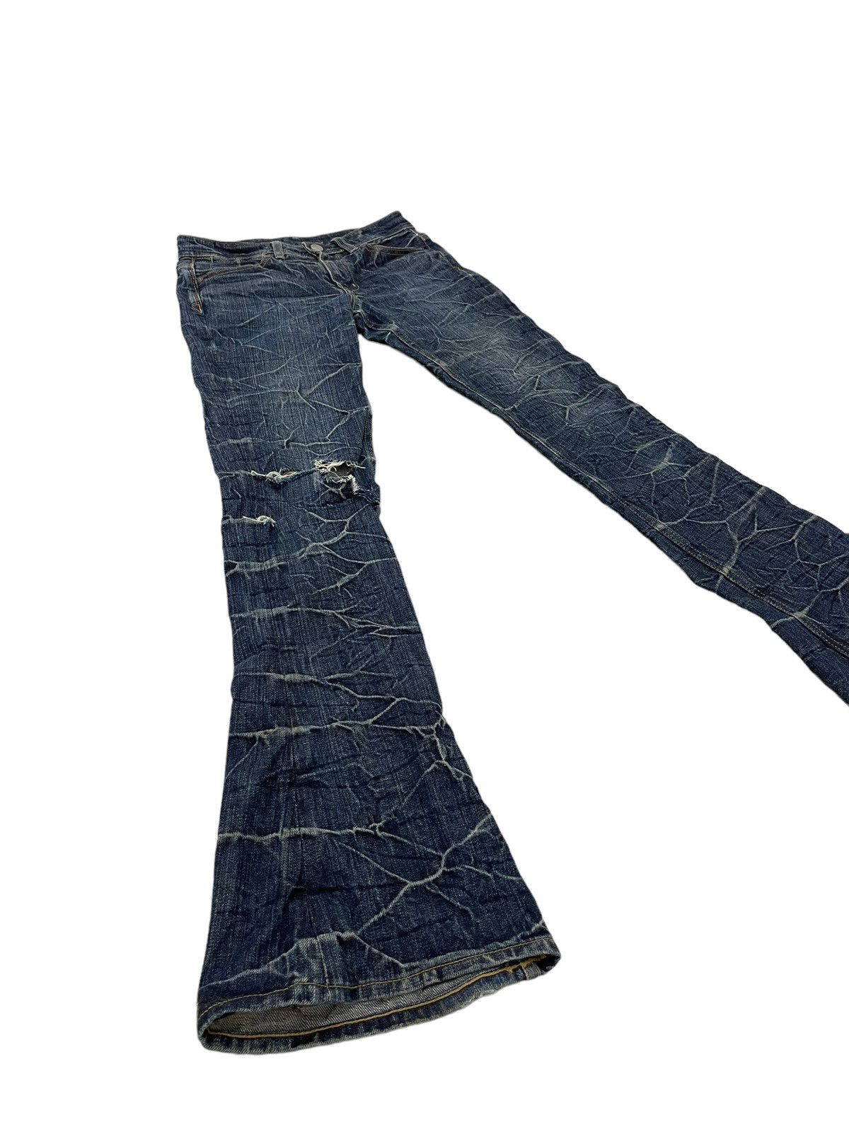 Japanese Brand Flare Jeans Brappers Honeycomb Distress Slim Low Rise 7🟦0 Size US 28 / EU 44 - 1 Thumbnail