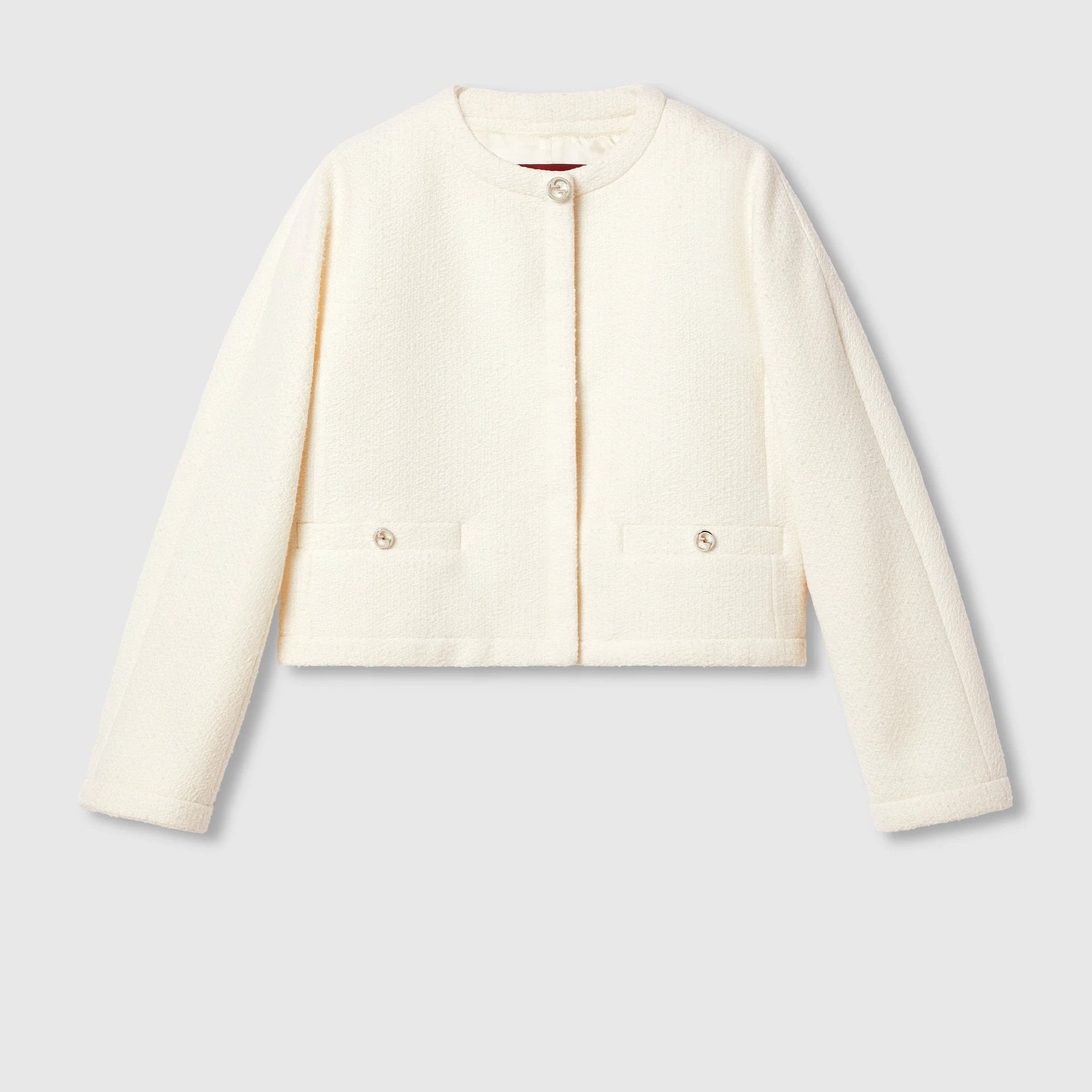 Gucci o1loc1c0226 803857 Wool Bouclé Jacket in Off White Size L / US 10 / IT 46 - 1 Thumbnail