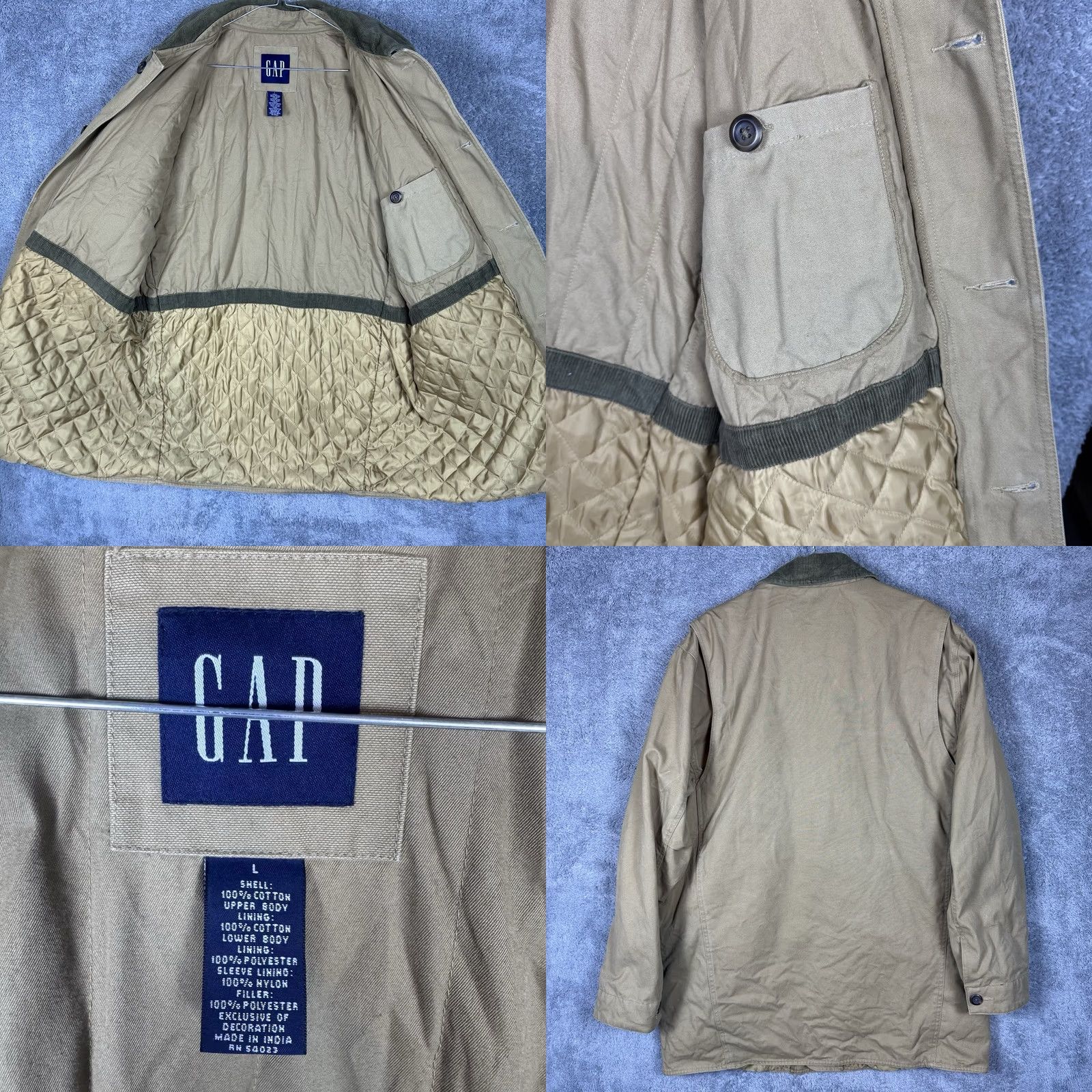 Gap VINTAGE Gap Jacket Mens L Canvas Chore Coat Quilted Utility Corduroy Cuff Collar Jacket/Coat Size US L / EU 52-54 / 3 - 8 Thumbnail
